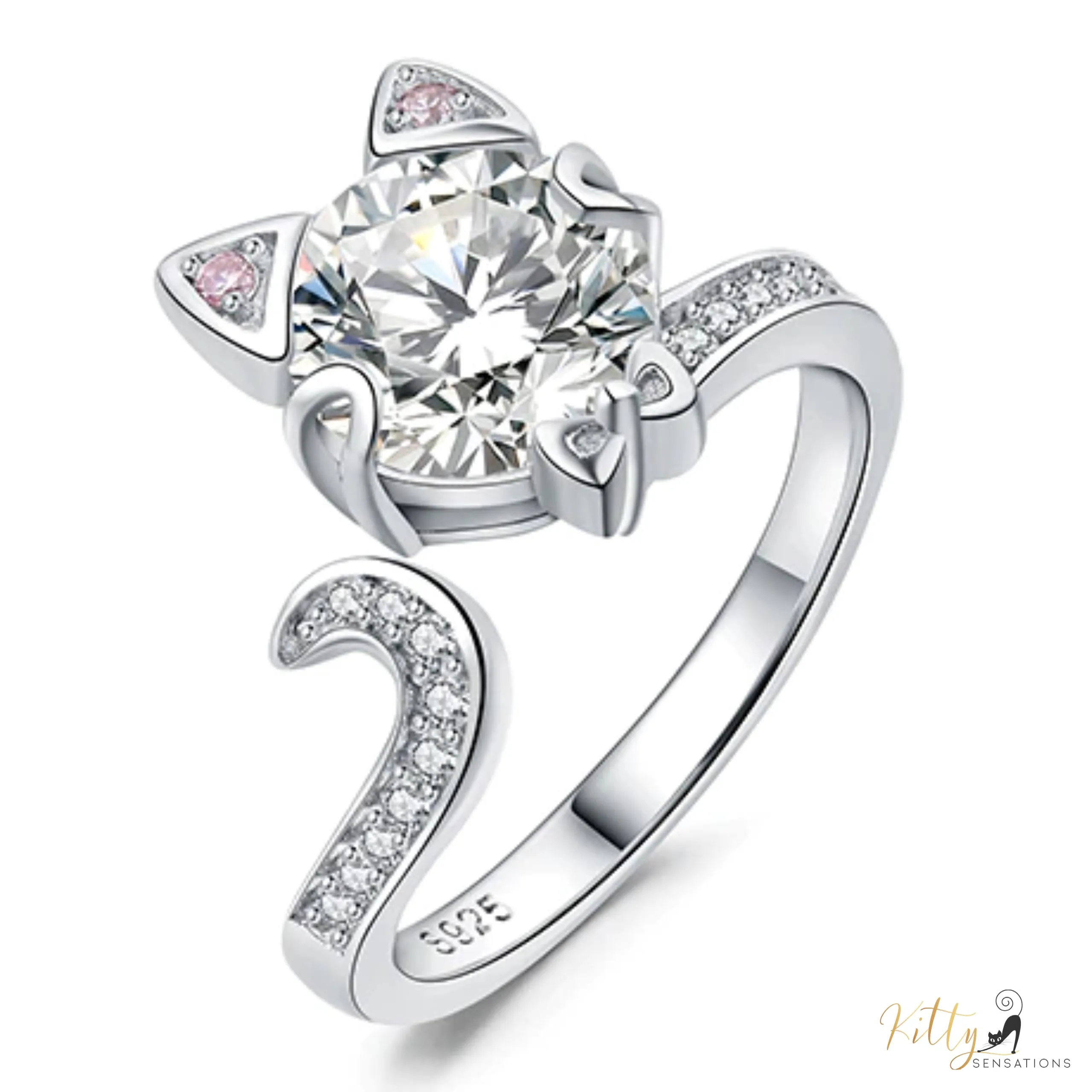 Classy Sparkling CZ Kitty 3-Piece Jewelry Set (Fine Jewelry) in Solid 925 Sterling Silver