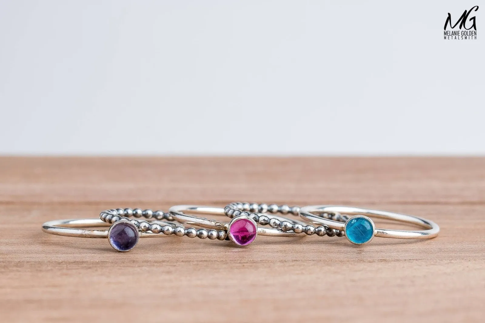 Colorful Stacking Gemstone Rings Set Of 5