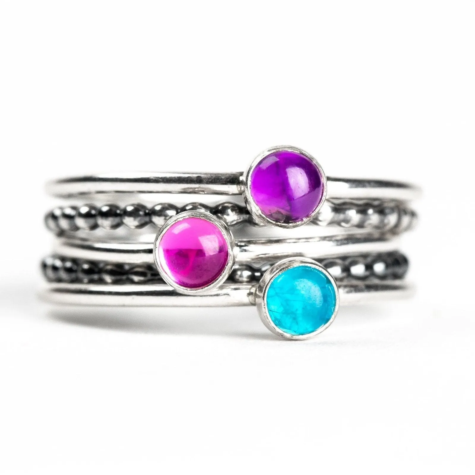 Colorful Stacking Gemstone Rings Set Of 5