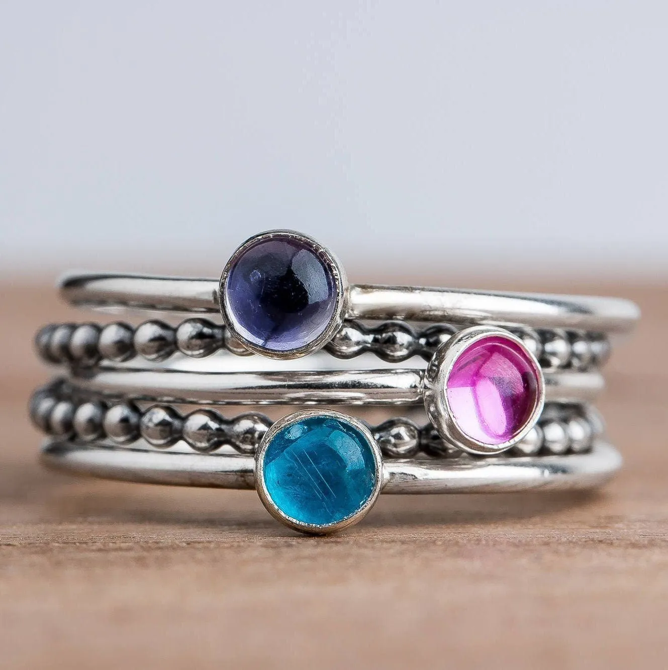 Colorful Stacking Gemstone Rings Set Of 5