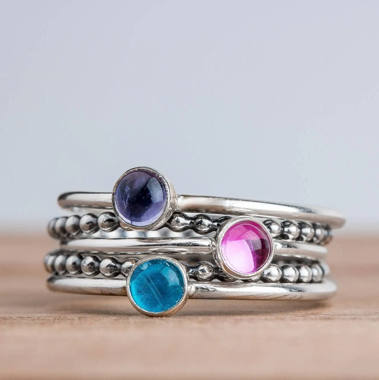 Colorful Stacking Gemstone Rings Set Of 5