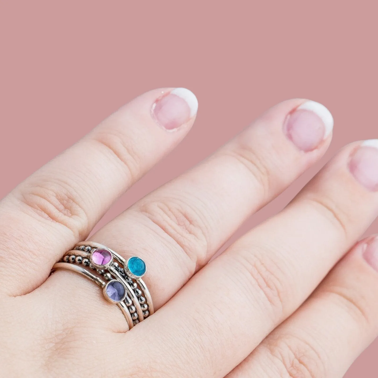 Colorful Stacking Gemstone Rings Set Of 5