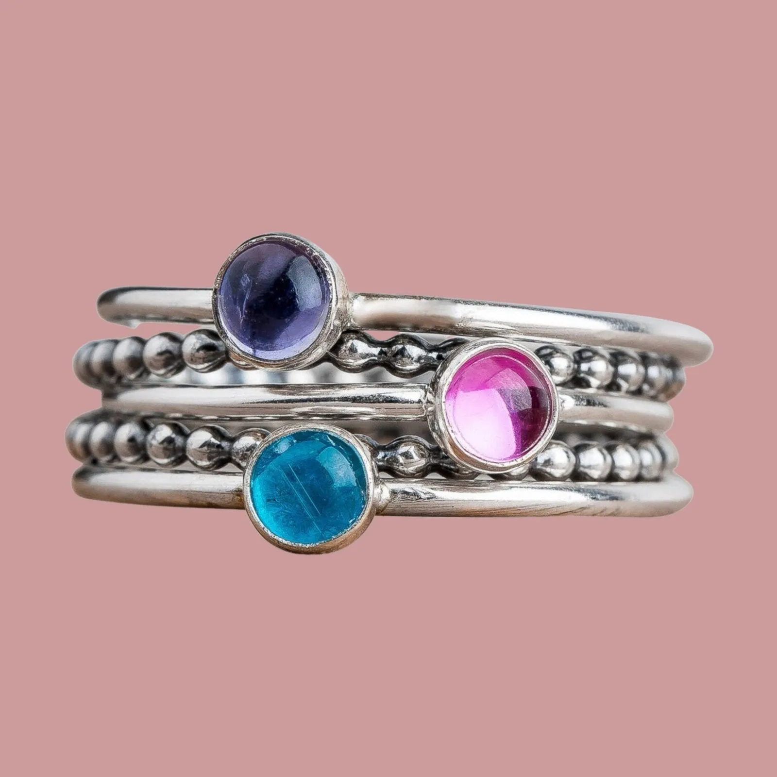 Colorful Stacking Gemstone Rings Set Of 5