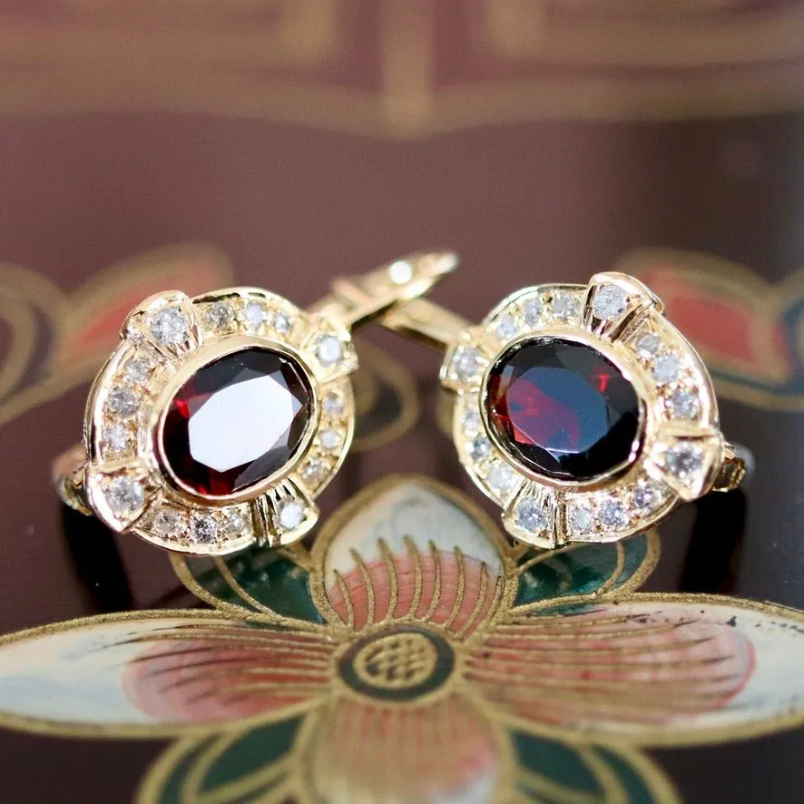 Covent Garden 14 Gold, Diamond and Garnet Earrings