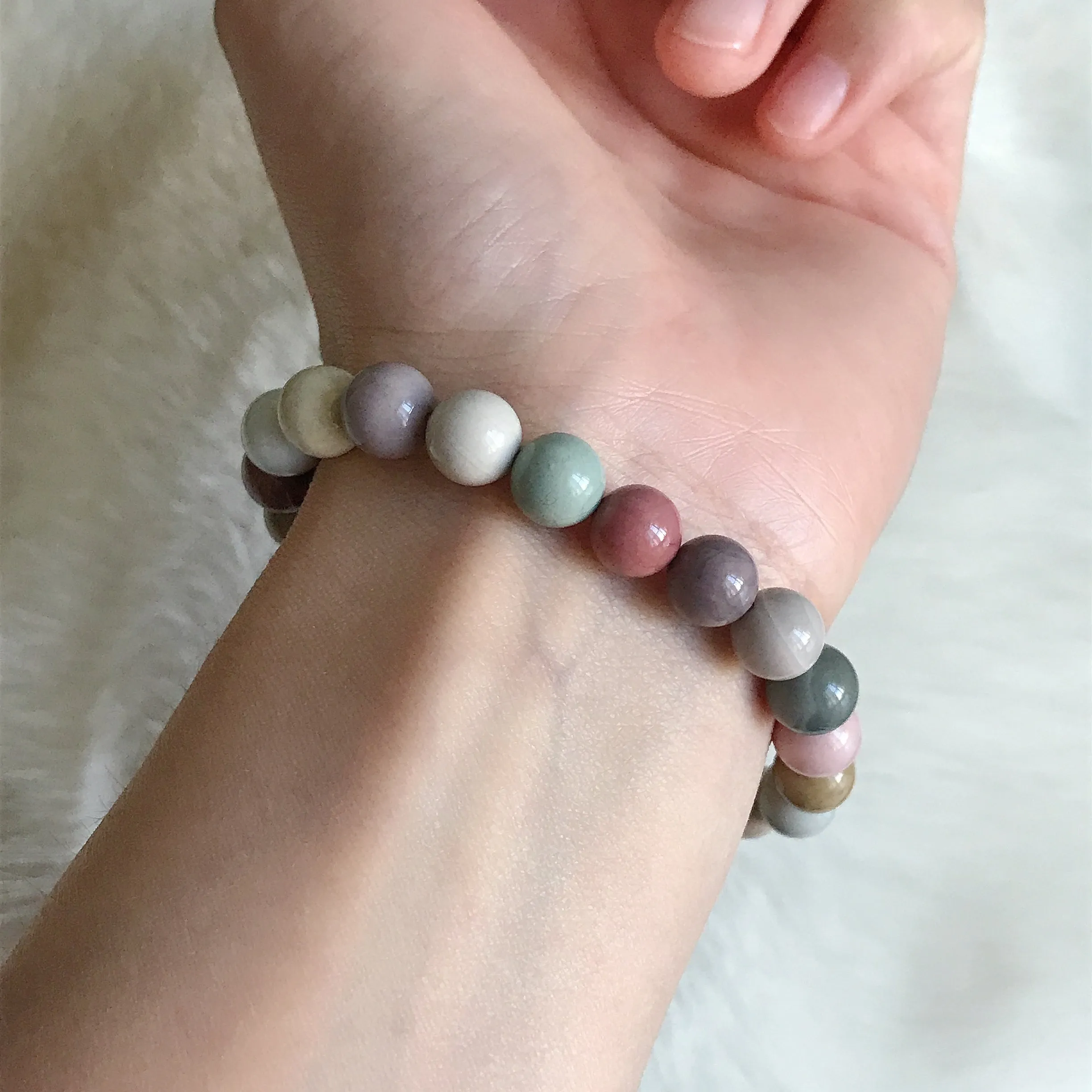 Creamy Macaron Color 8.6mm Alashan Agate Beaded Bracelet High-quality Healing Stone from Mongolia