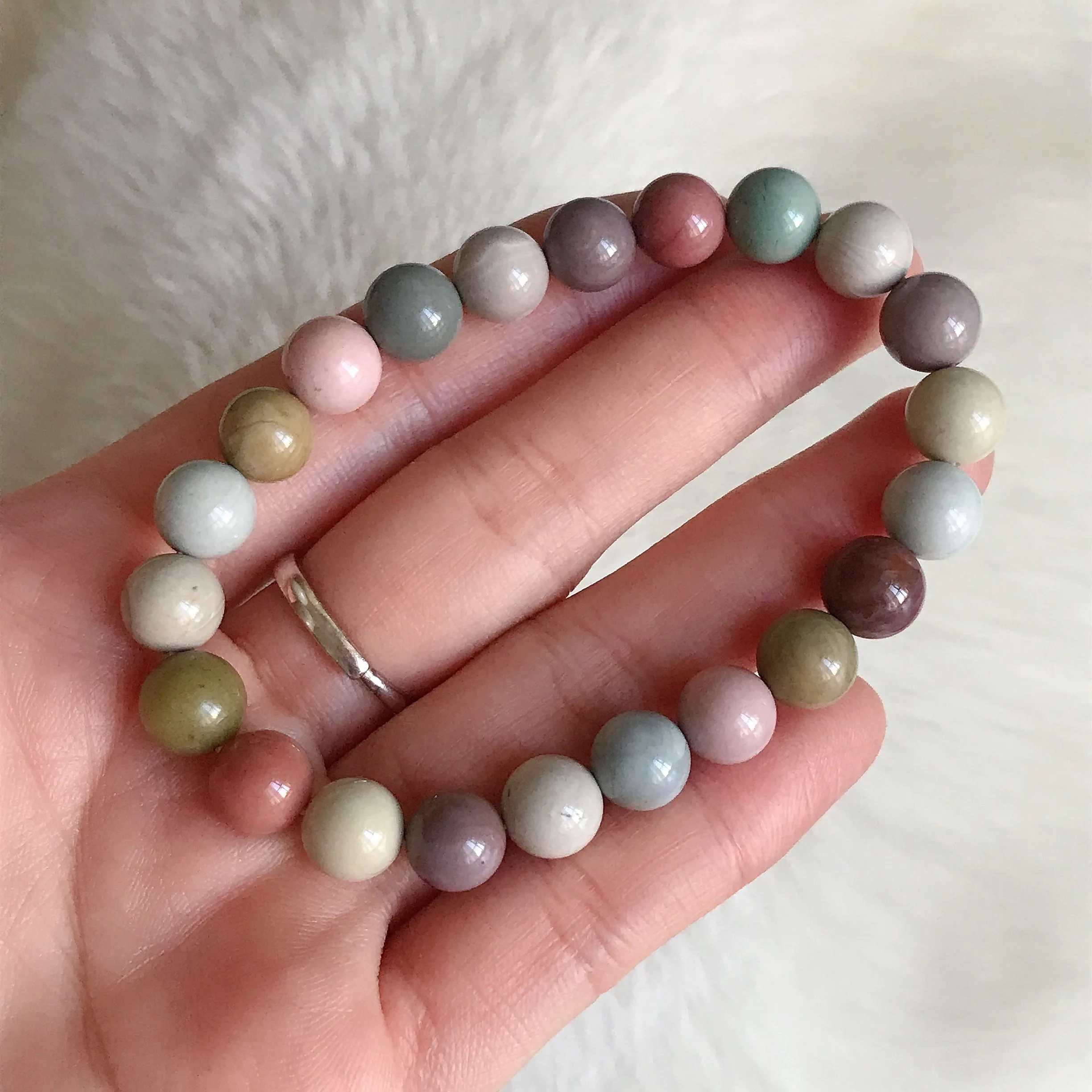 Creamy Macaron Color 8.6mm Alashan Agate Beaded Bracelet High-quality Healing Stone from Mongolia