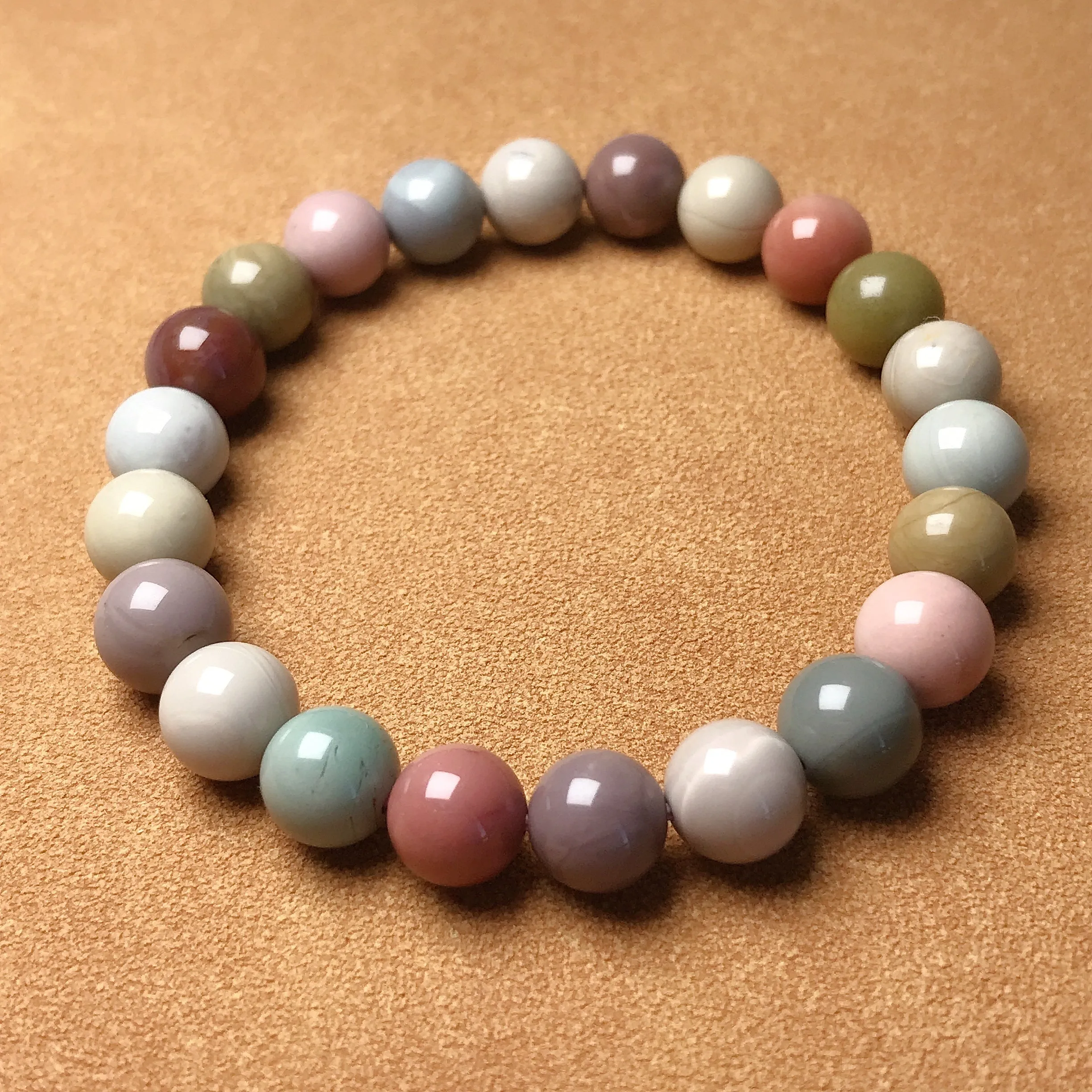 Creamy Macaron Color 8.6mm Alashan Agate Beaded Bracelet High-quality Healing Stone from Mongolia