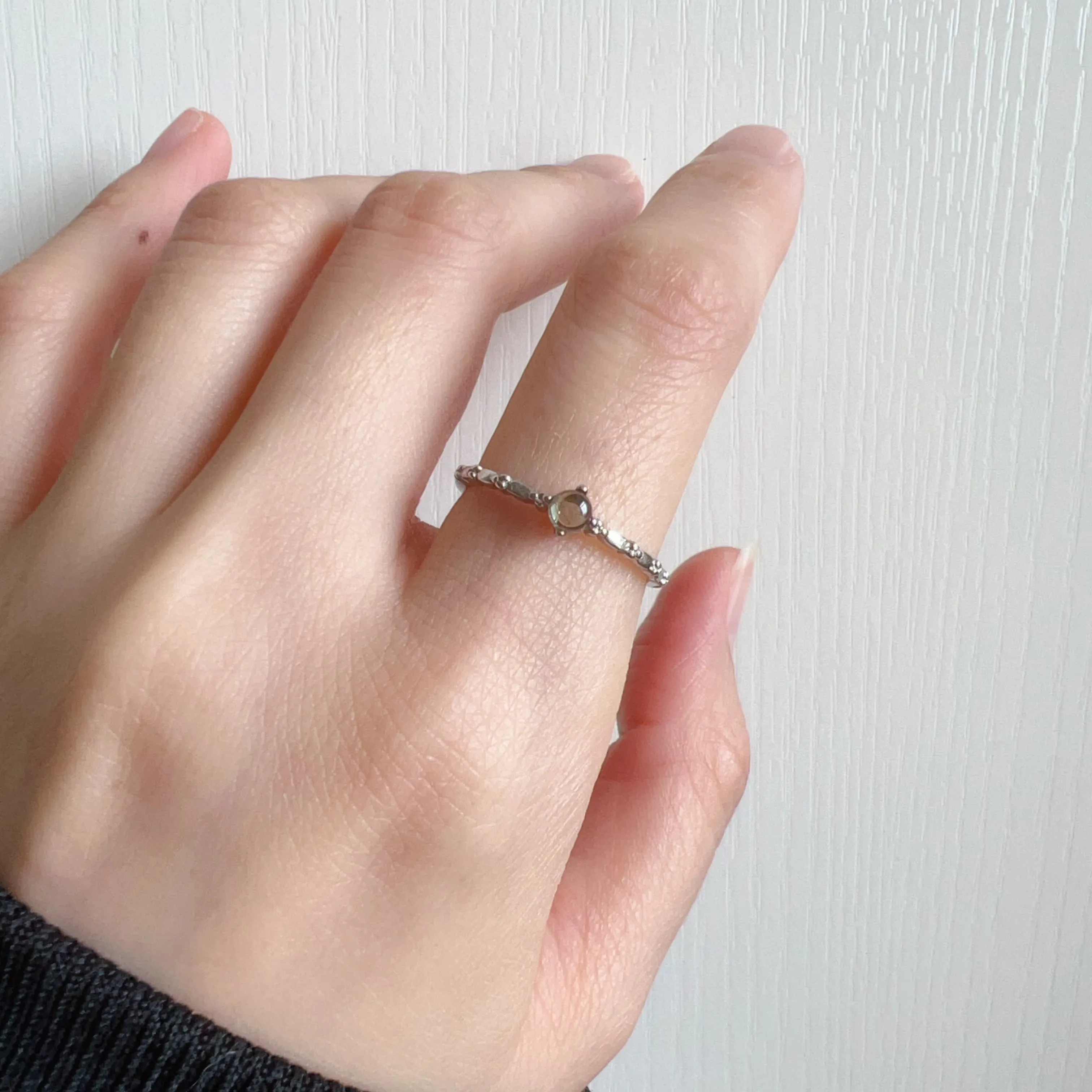 Cute Gemstone Ring with Natural Moldavite and 925 Sterling Silver Prongs | Rare High-frequency Heart Chakra Healing