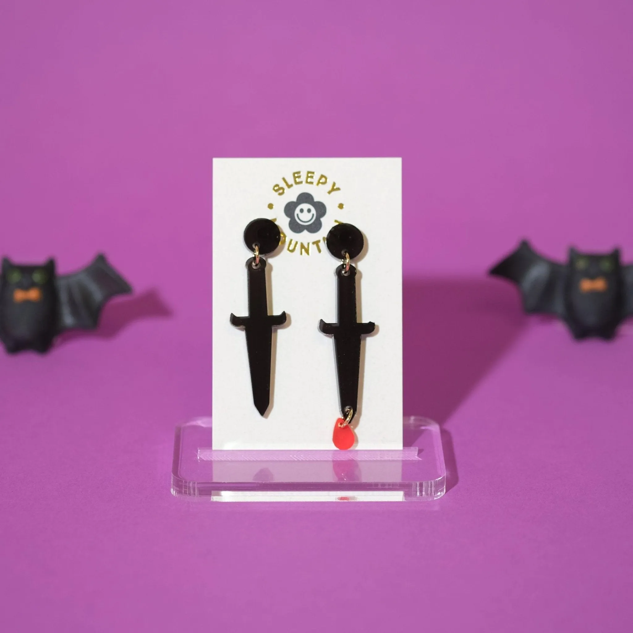 Dagger earrings with drop of blood