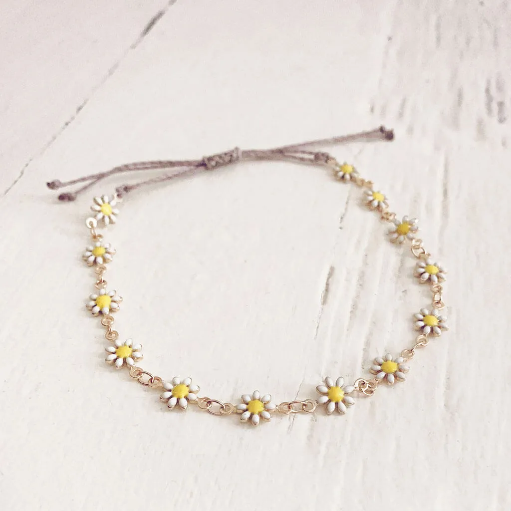 daisy chain // enamel flower and waxed cord adjustable anklet