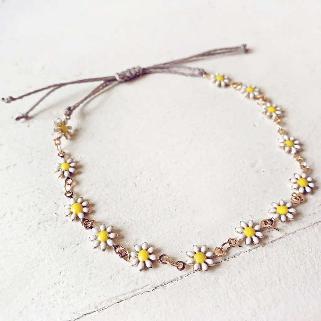 daisy chain // enamel flower and waxed cord adjustable anklet