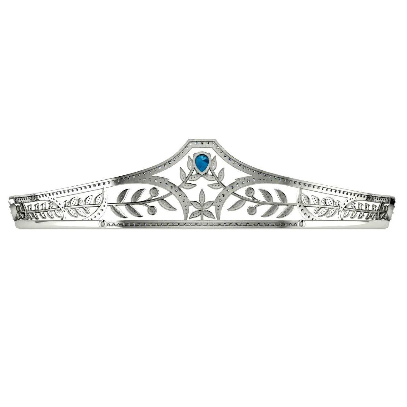 Diamond Sterling Silver Bridal Tiara with Blue Topaz Stone