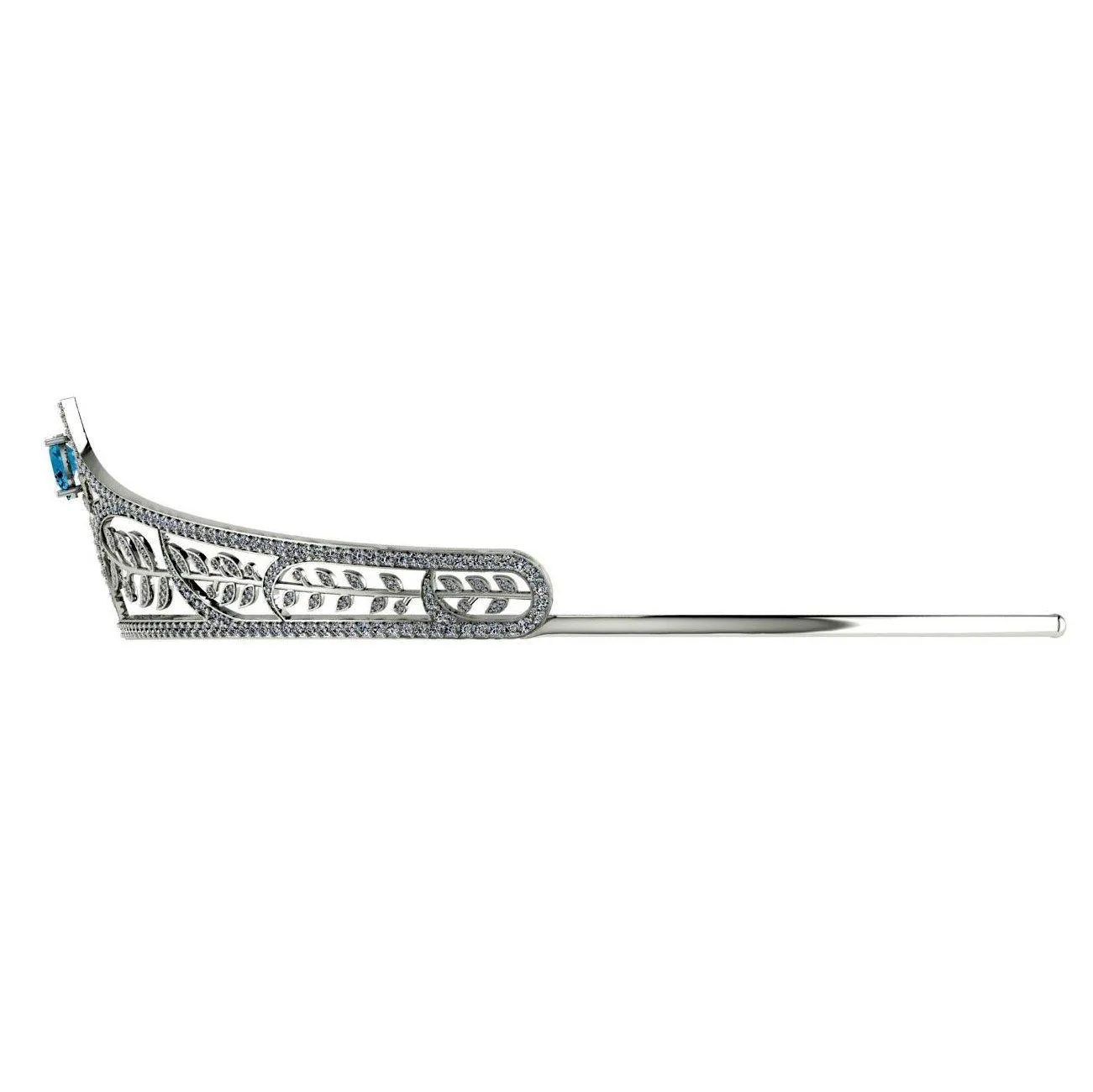 Diamond Sterling Silver Bridal Tiara with Blue Topaz Stone