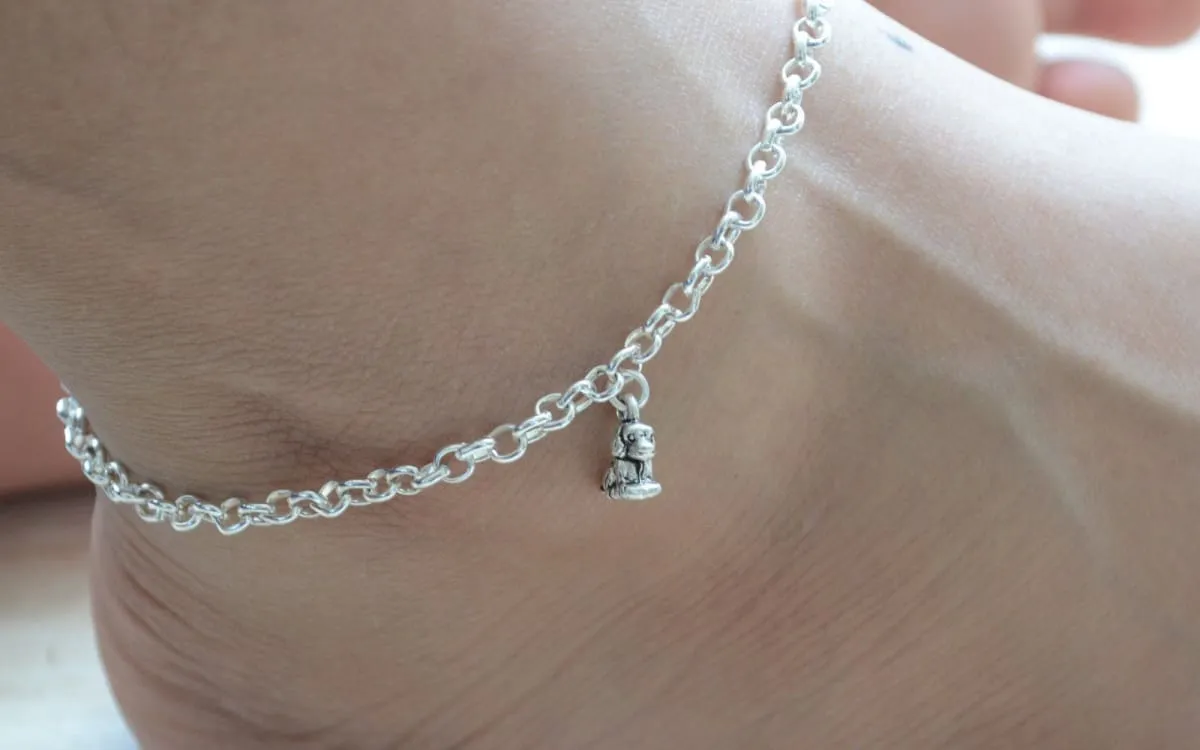 Dog Lovers Contemporary Minimalist Anklet Silver Everyday Boho Style Unique Barefoot Jewelry