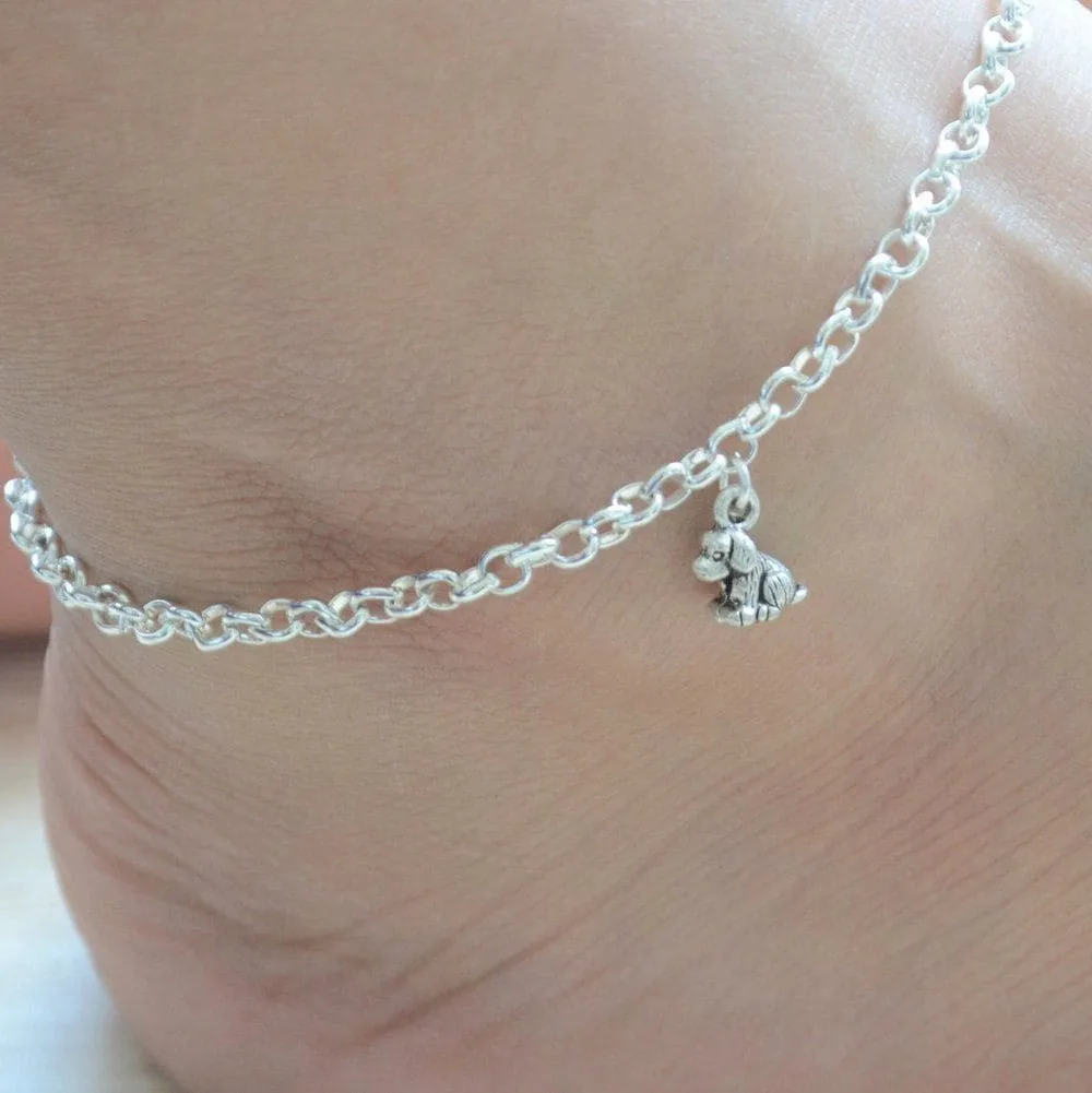 Dog Lovers Contemporary Minimalist Anklet Silver Everyday Boho Style Unique Barefoot Jewelry