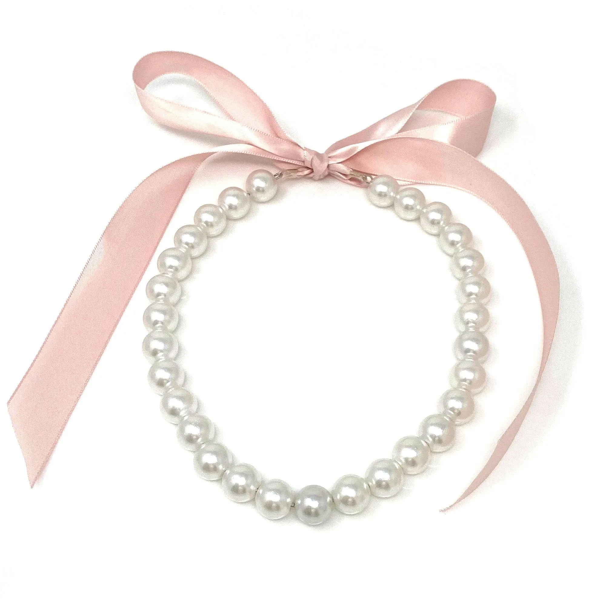 DOTTY blush pink ribbon pearl necklace