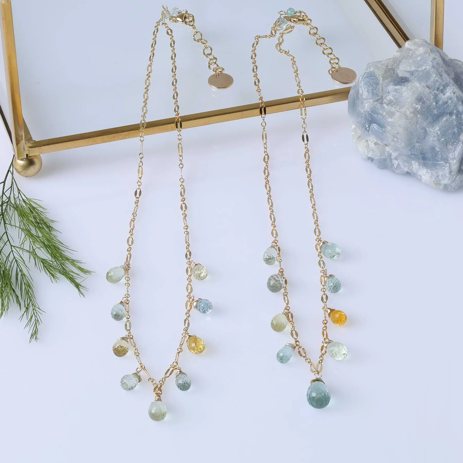 Drip Drop - Faceted Aquamarine and Beryl Gold Necklace