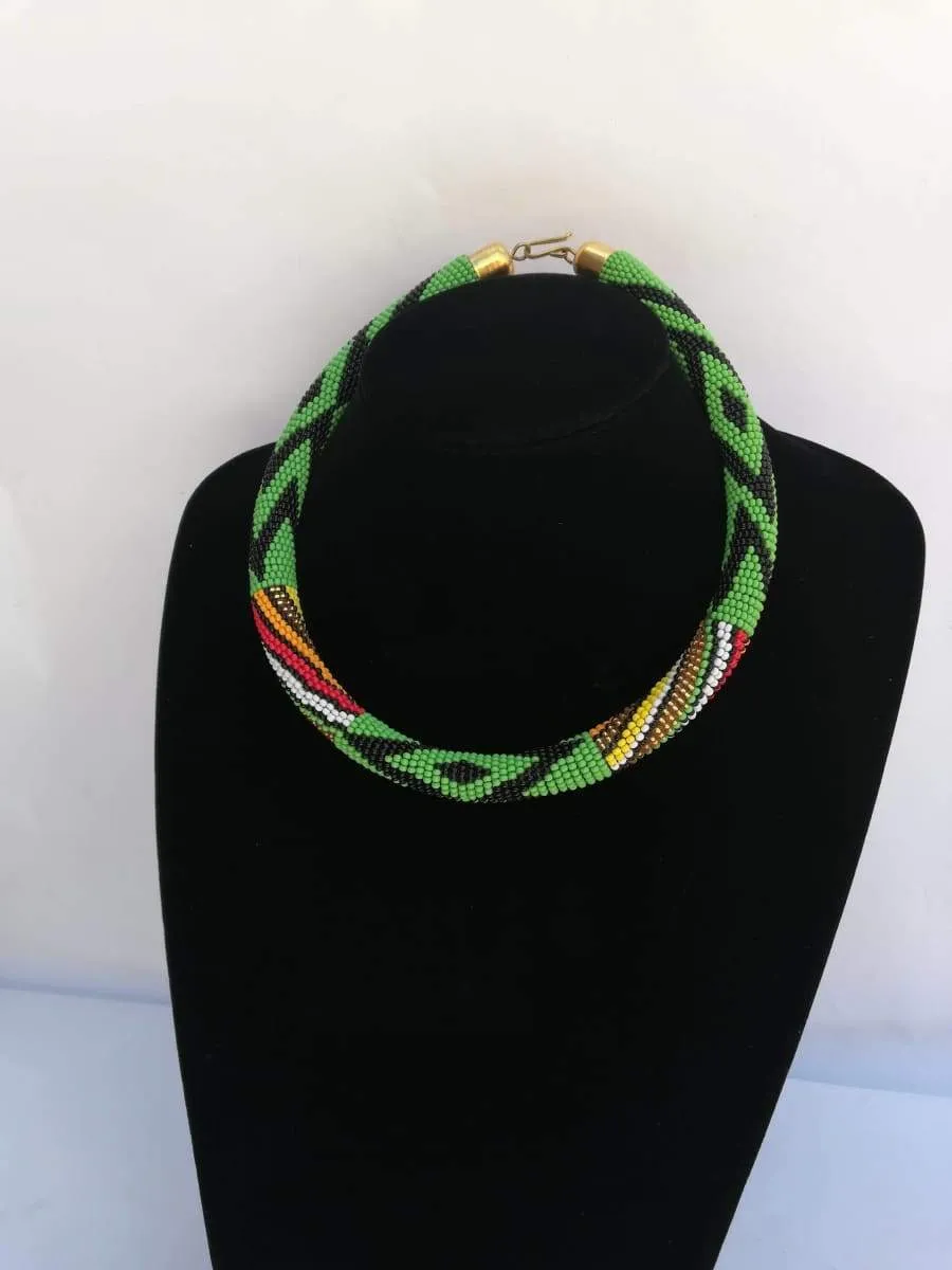 Elegant Green Maasai Beaded Necklace in Unique Design