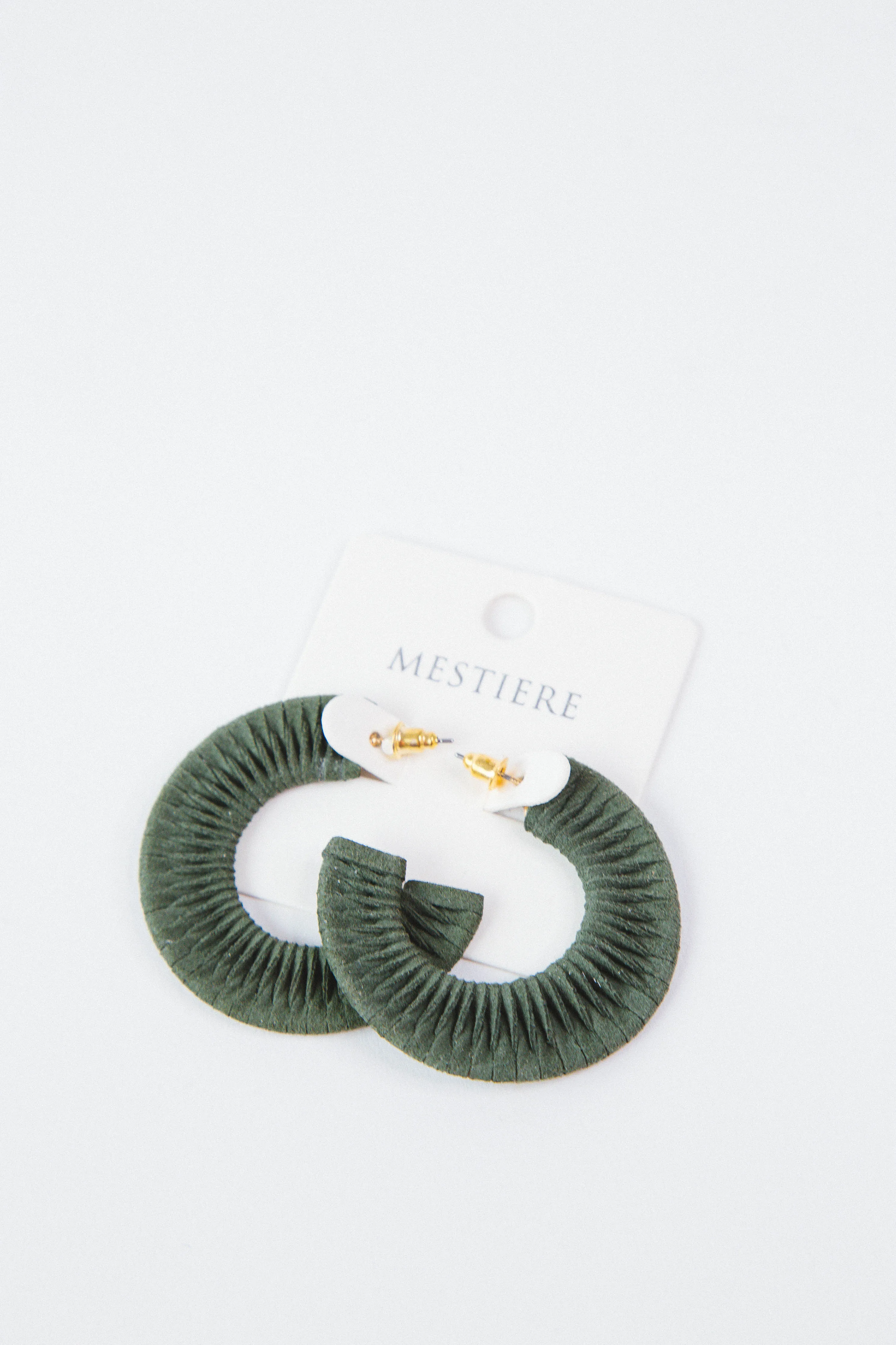 Emelia Suede Wrapped Hoops, Dark Green