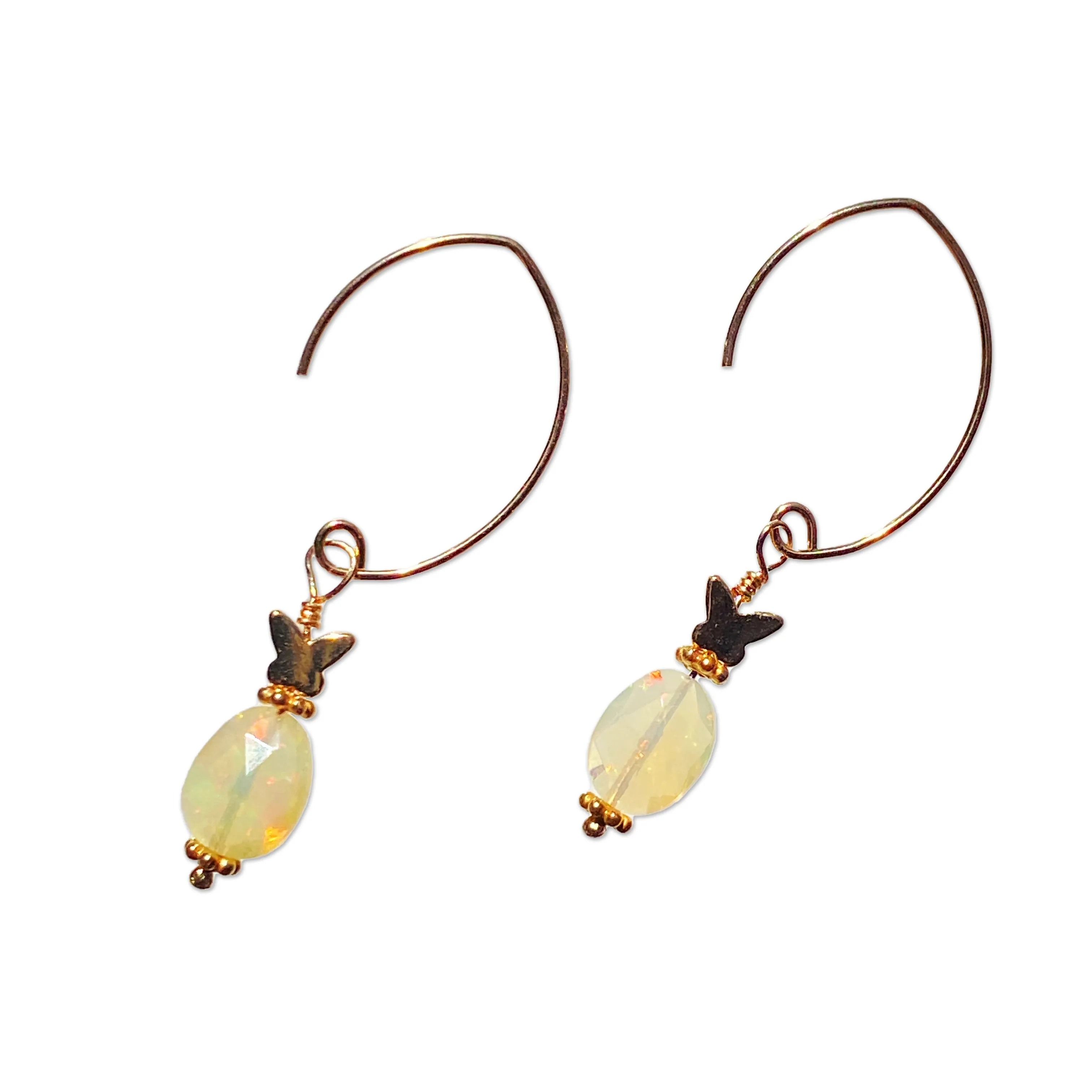 Ethiopian Opal gemstones and 14 kt Gold Fill Butterfly Dangle Earrings