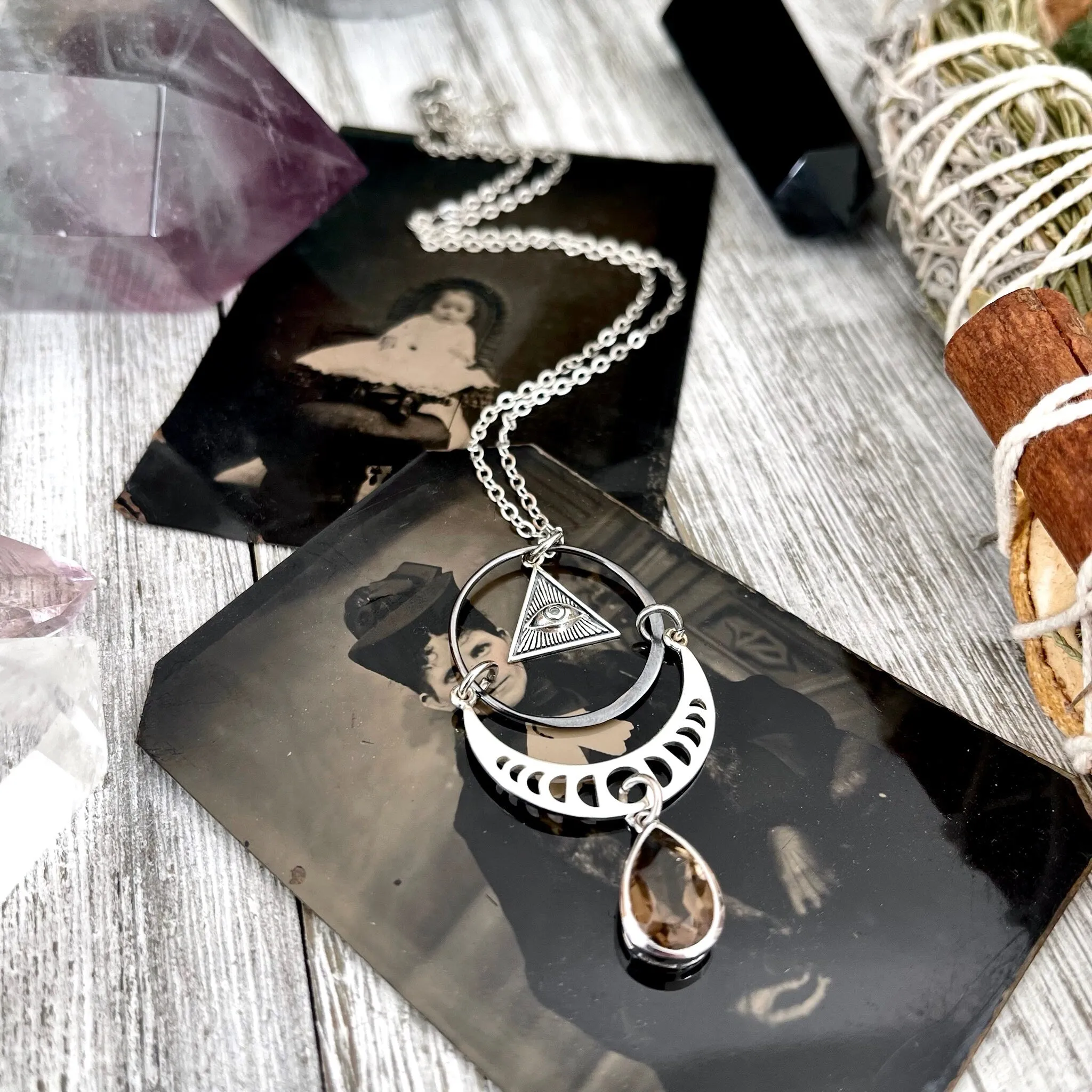 Eye and Moon Phases Talisman Necklace / Talisman Collection-Sterling Silver