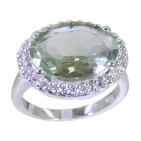 Fine-Looking Gem Green Amethyst Silver Ring Italian Gold Jewelry