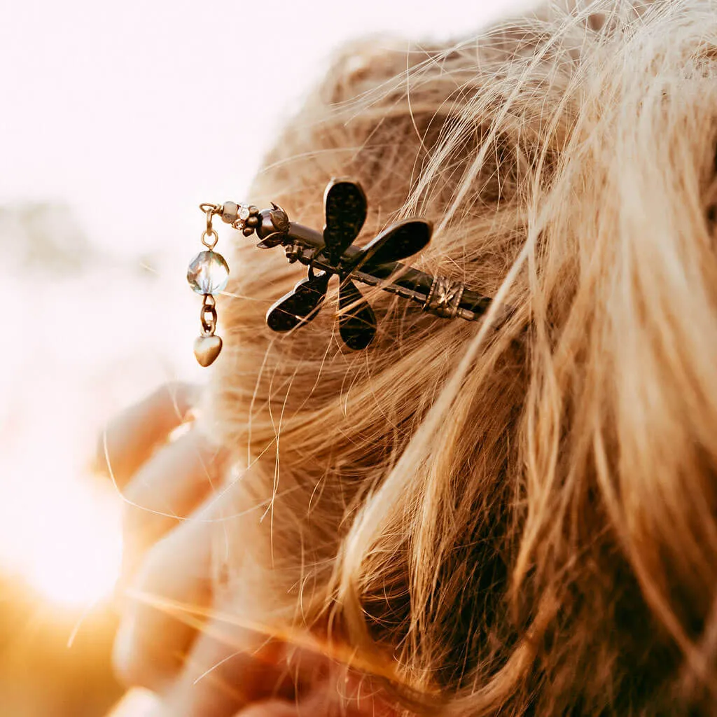 forest dragonfly // wooden dragonfly embellished hairpin, hair stick