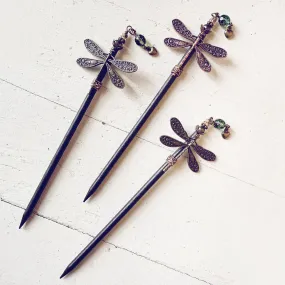 forest dragonfly // wooden dragonfly embellished hairpin, hair stick