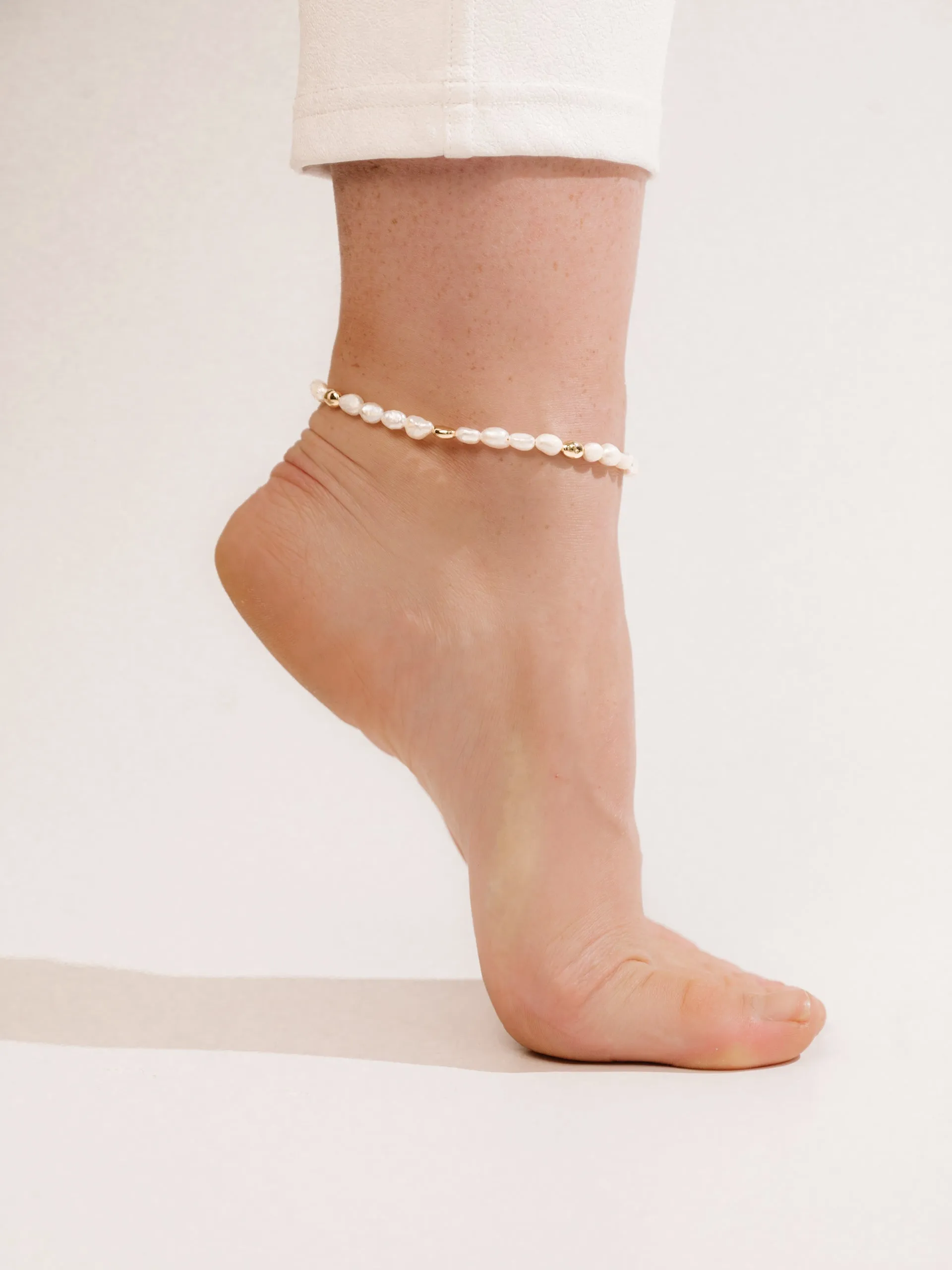 Freshwater Pearl Polished Pebble Beaded Anklet