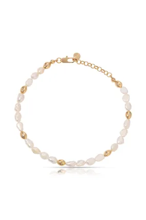 Freshwater Pearl Polished Pebble Beaded Anklet