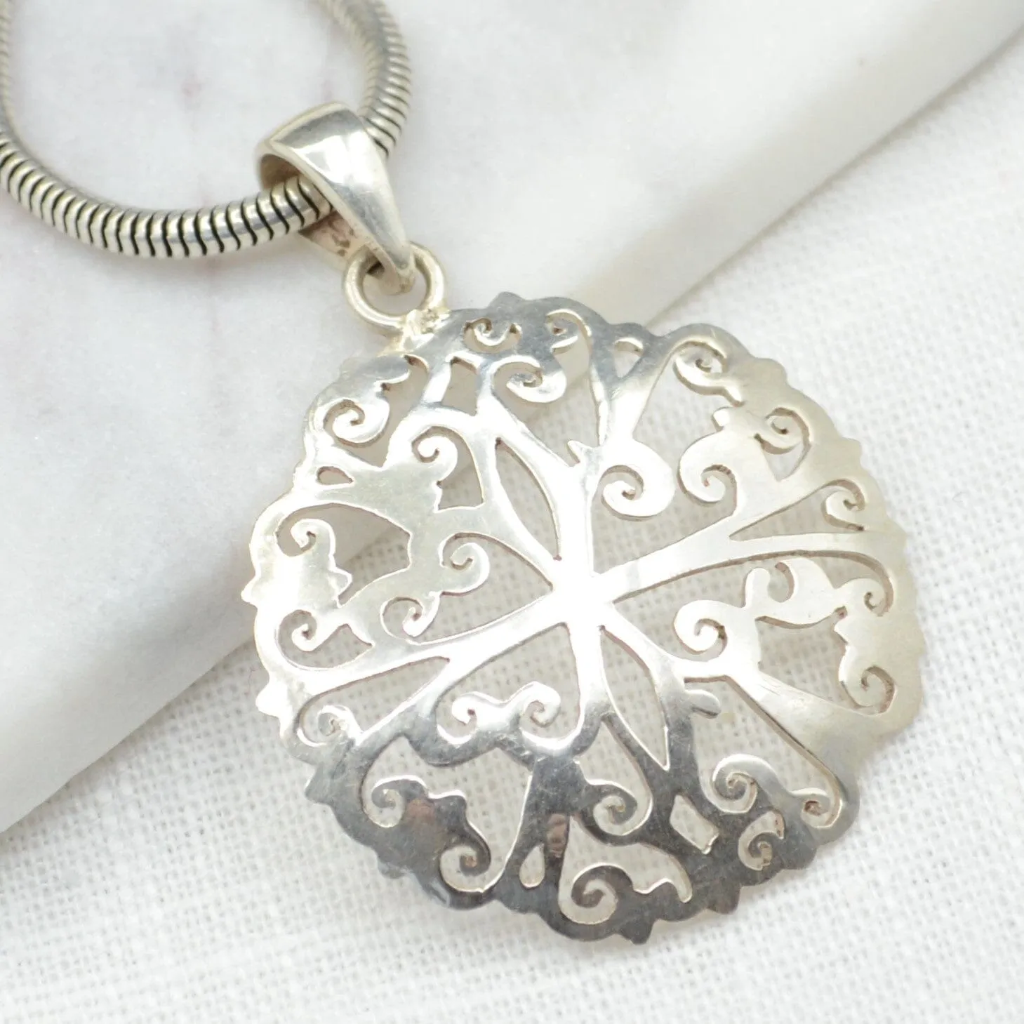 Fretwork Silver Necklace