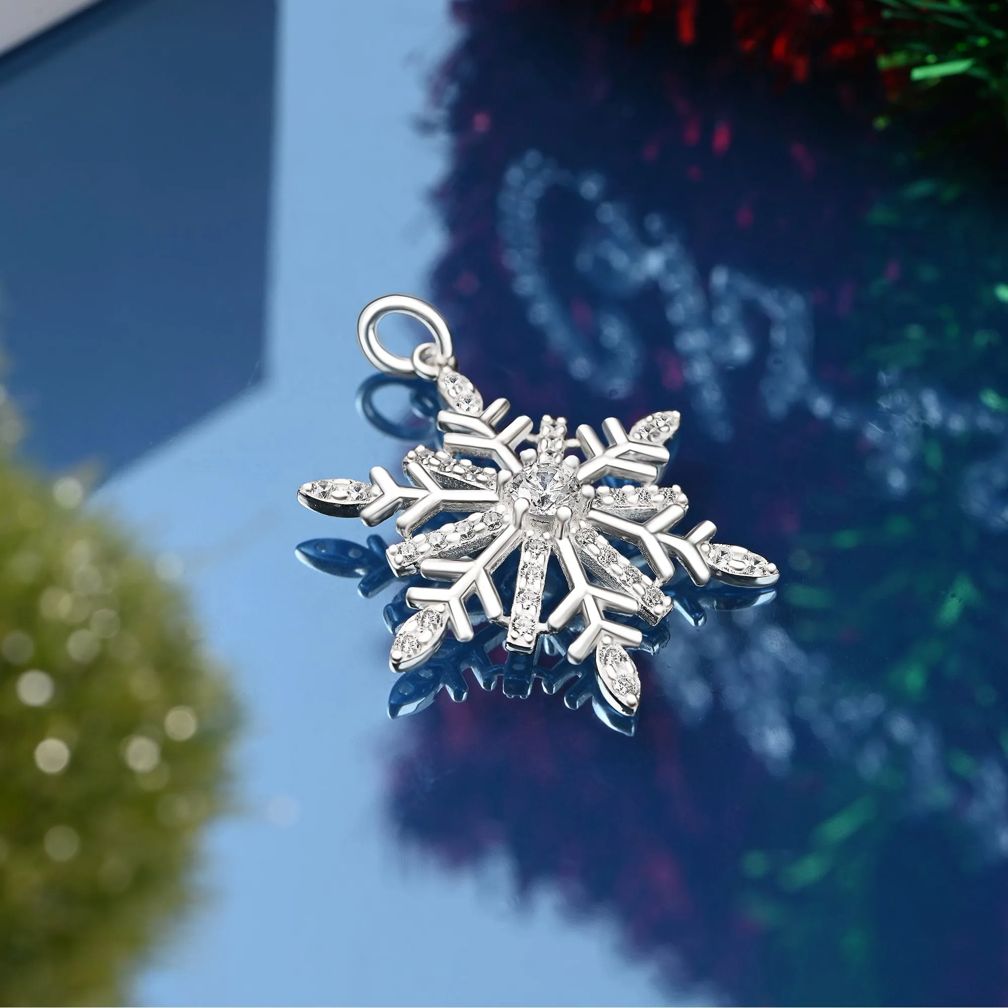 Frozen Winter CZ Snowflake Sterling Silver Pendant