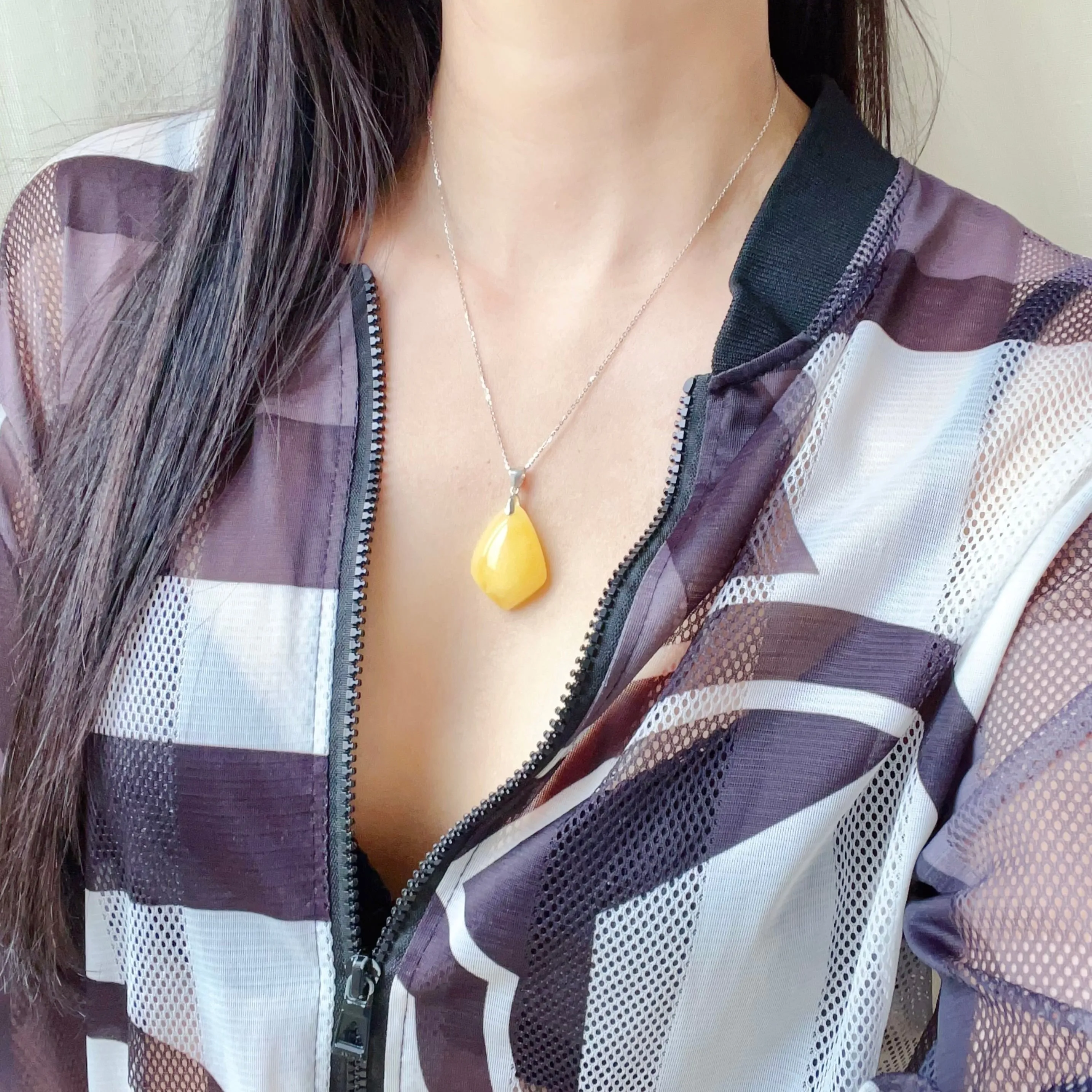 Genuine Amber Pendant with 925 Steling Silver Necklace | One of A Kind Handmade Jewelry