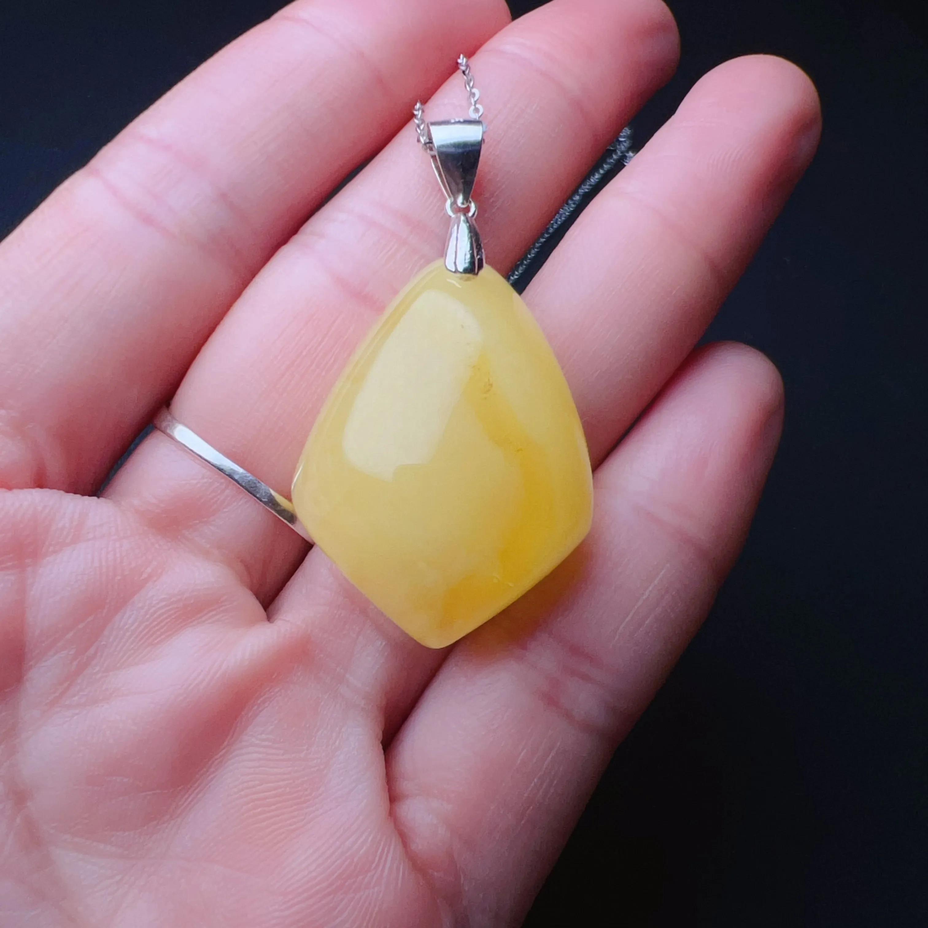 Genuine Amber Pendant with 925 Steling Silver Necklace | One of A Kind Handmade Jewelry