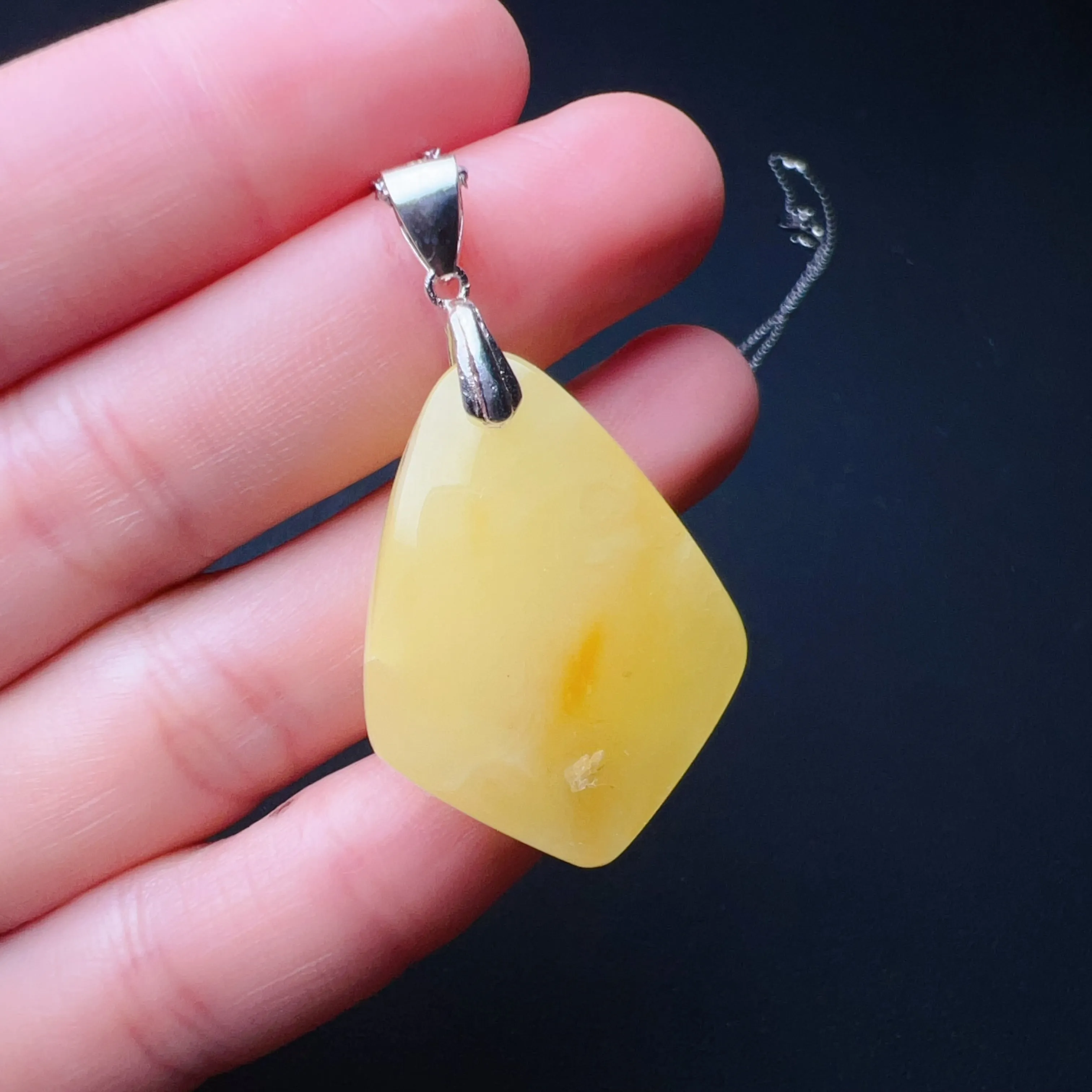 Genuine Amber Pendant with 925 Steling Silver Necklace | One of A Kind Handmade Jewelry