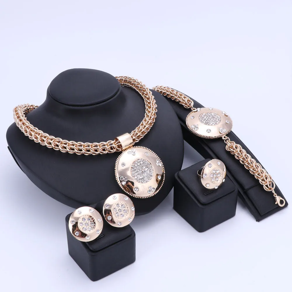 Gold-Plated Crystal Necklace, Bracelet, Earrings & Ring Wedding Jewelry Set