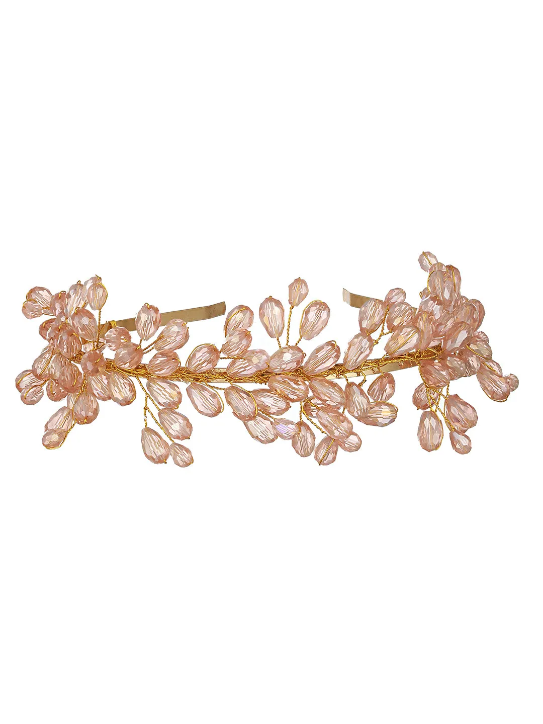 Gold-Toned Peach Pearl Studded Flower Tiara Hairband