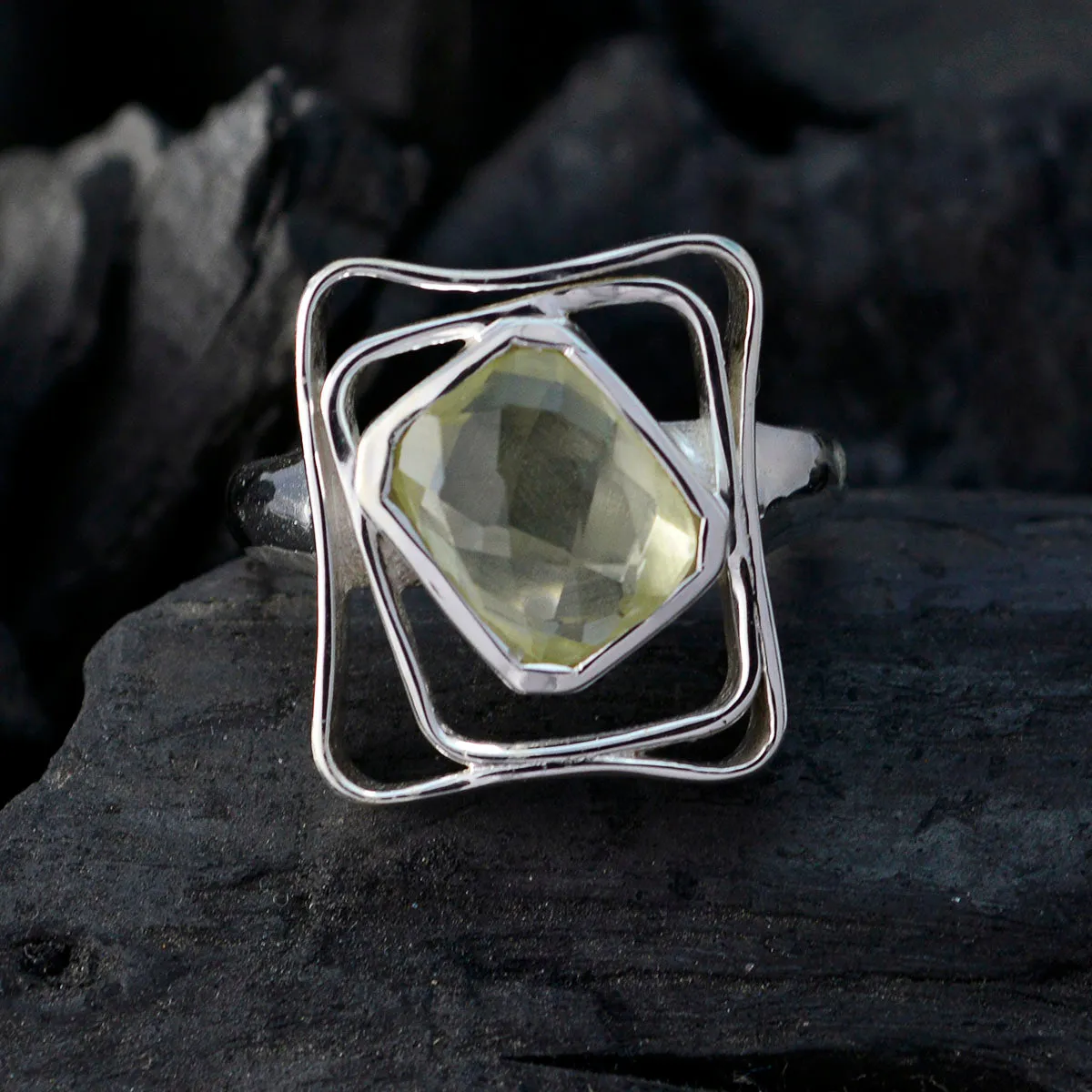 Goods Gemstone Lemon Quartz 925 Sterling Silver Rings Turkish Jewelry