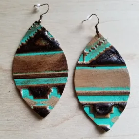 Green Navajo Leather Oval Earrings