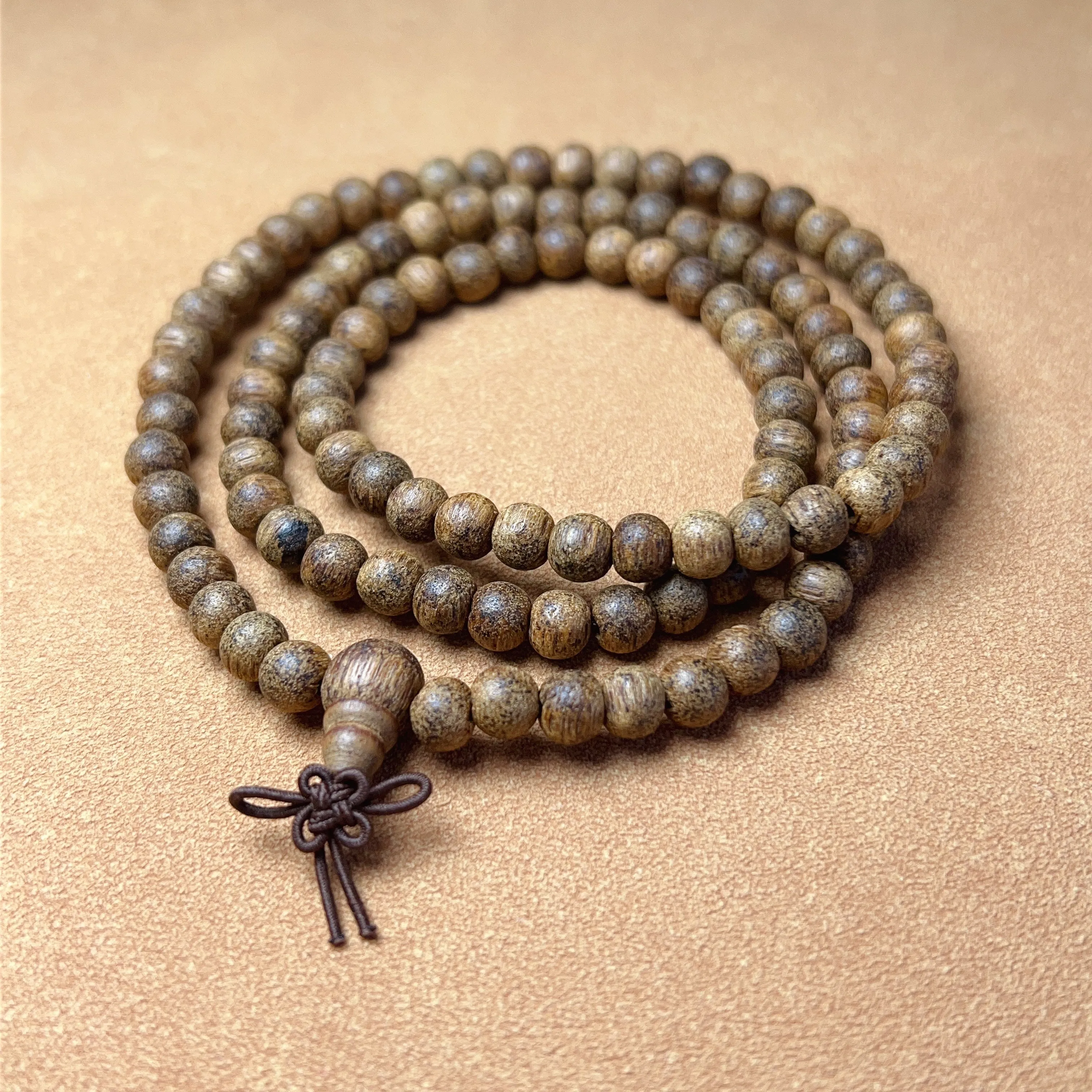 Handmade 108 Beads Tiger Speckle Agarwood Bracelet Necklace | Prayer Mala Beads Meditation Buddhism Zen