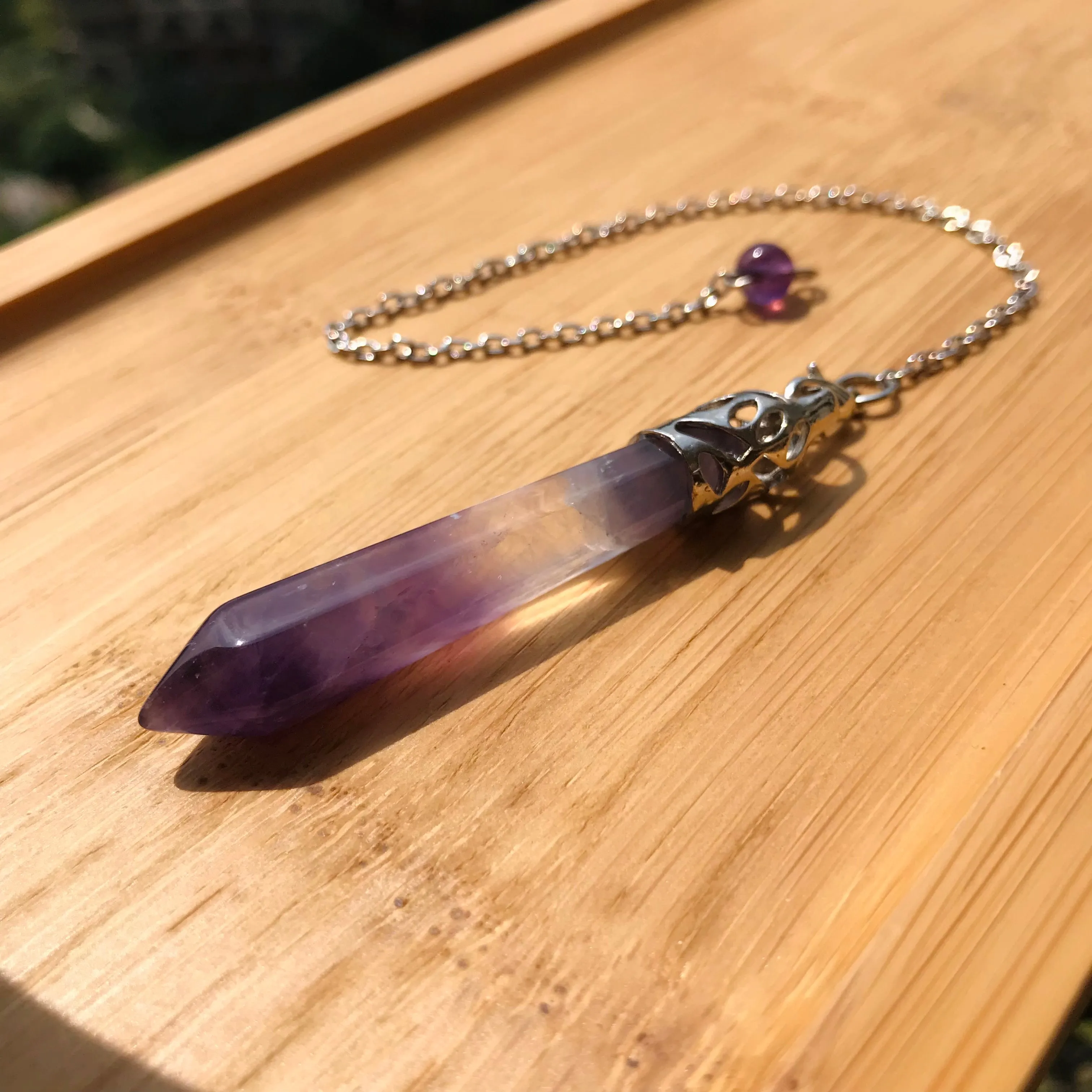 Handmade Amethyst Rose Quartz Pendulum | White Copper | Crown Chakra Heart Chakra