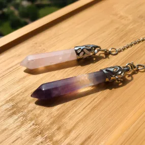 Handmade Amethyst Rose Quartz Pendulum | White Copper | Crown Chakra Heart Chakra