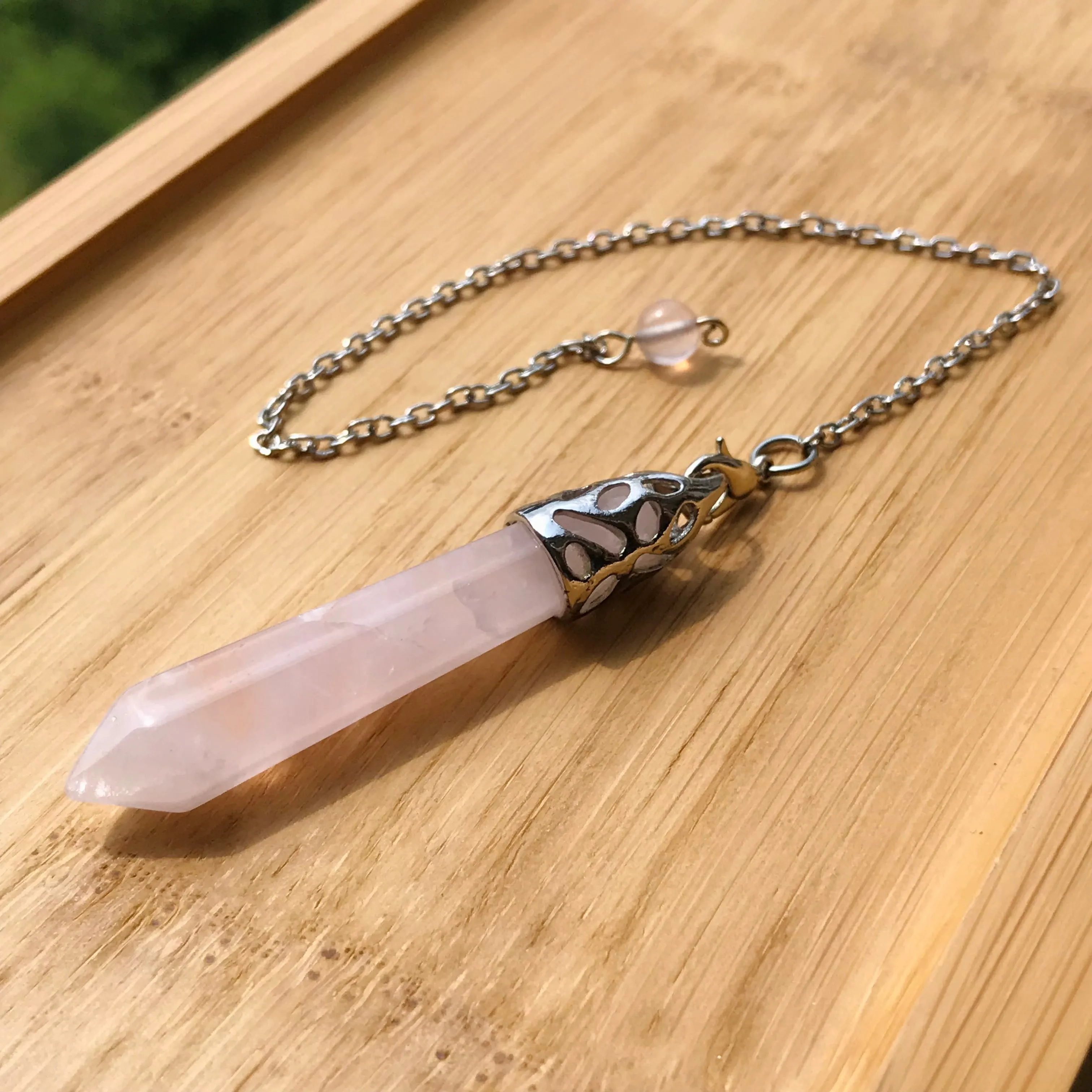 Handmade Amethyst Rose Quartz Pendulum | White Copper | Crown Chakra Heart Chakra