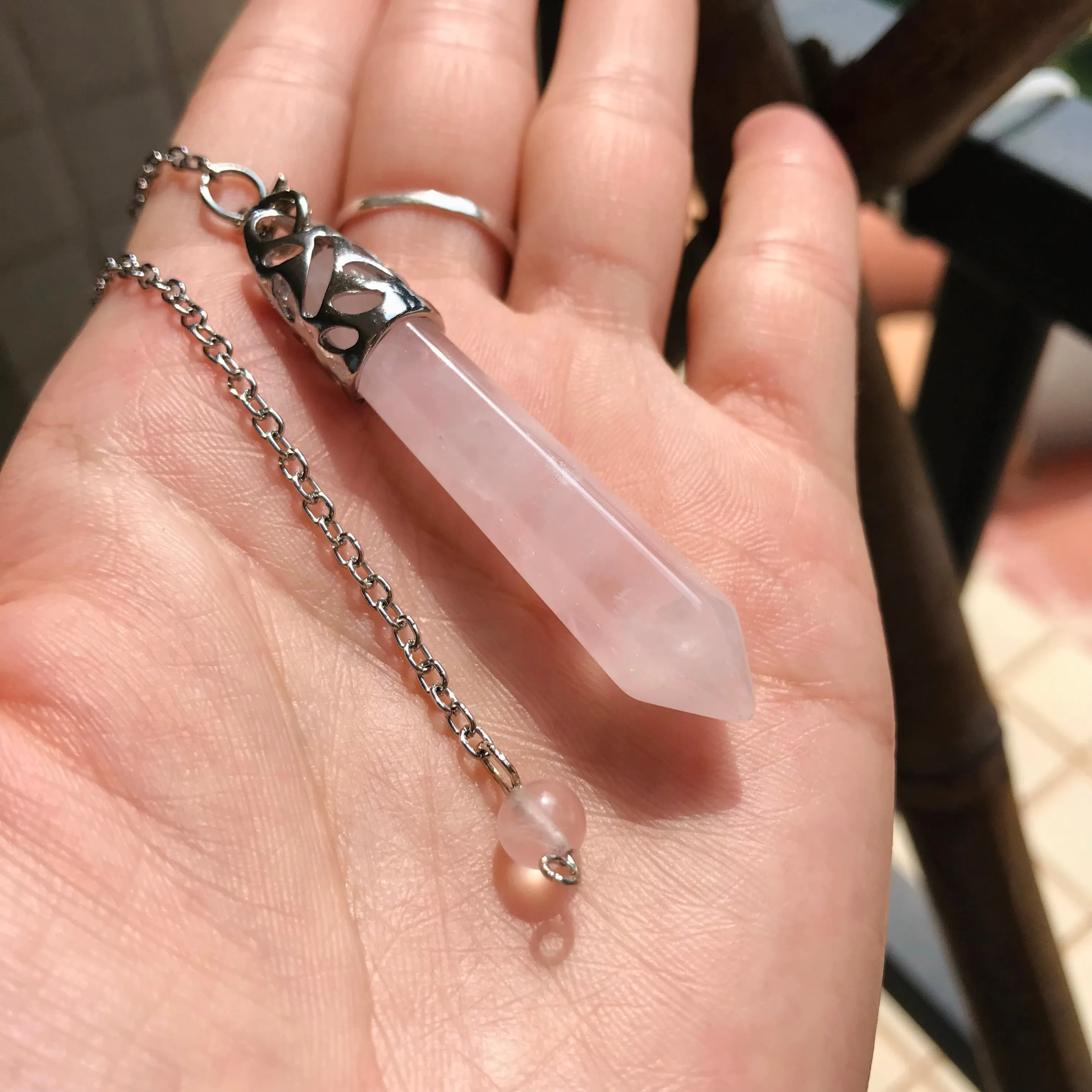 Handmade Amethyst Rose Quartz Pendulum | White Copper | Crown Chakra Heart Chakra