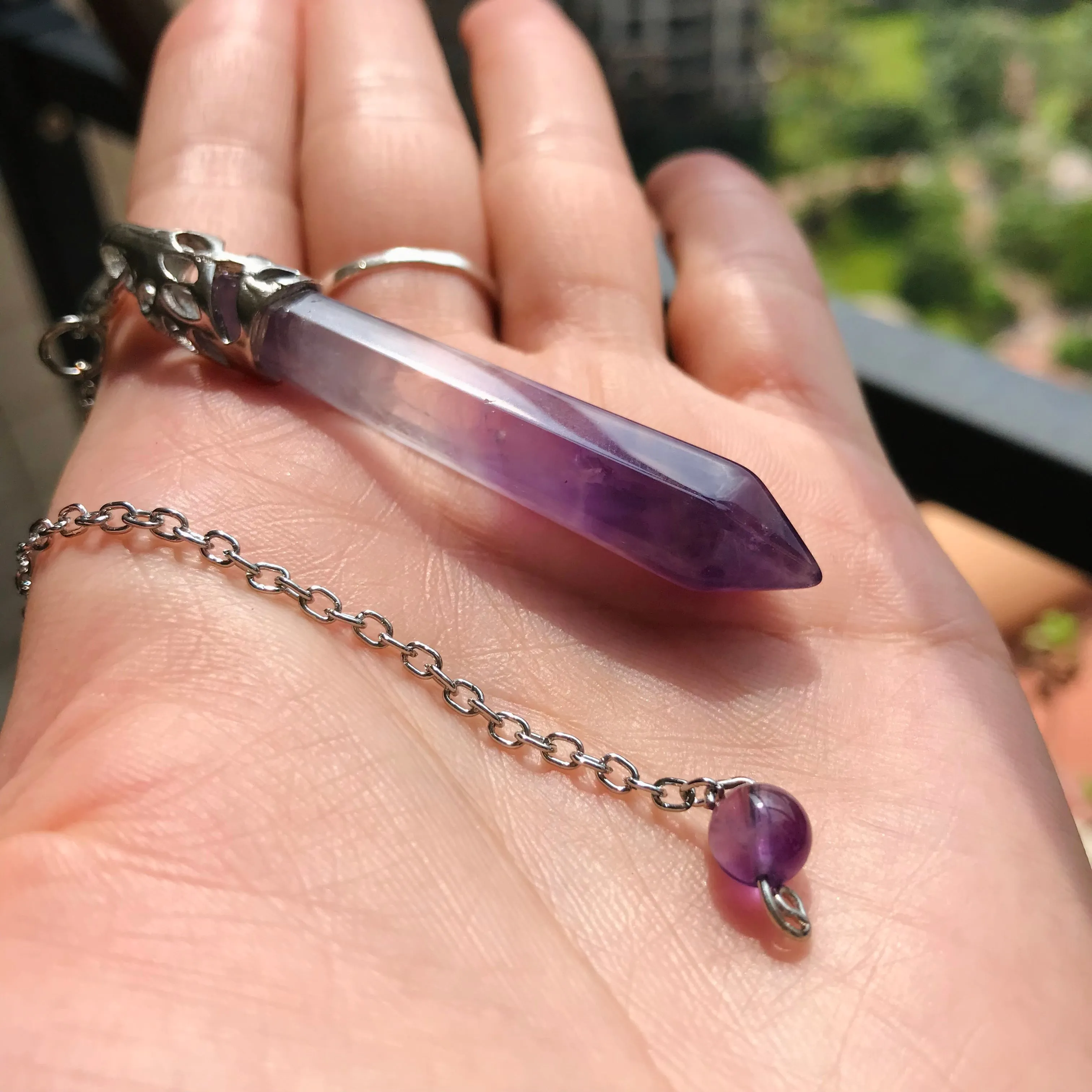 Handmade Amethyst Rose Quartz Pendulum | White Copper | Crown Chakra Heart Chakra