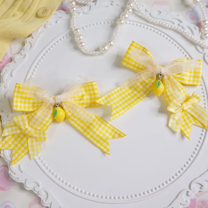 handmade Lemon yellow Plaid Bow hairpin BY0077