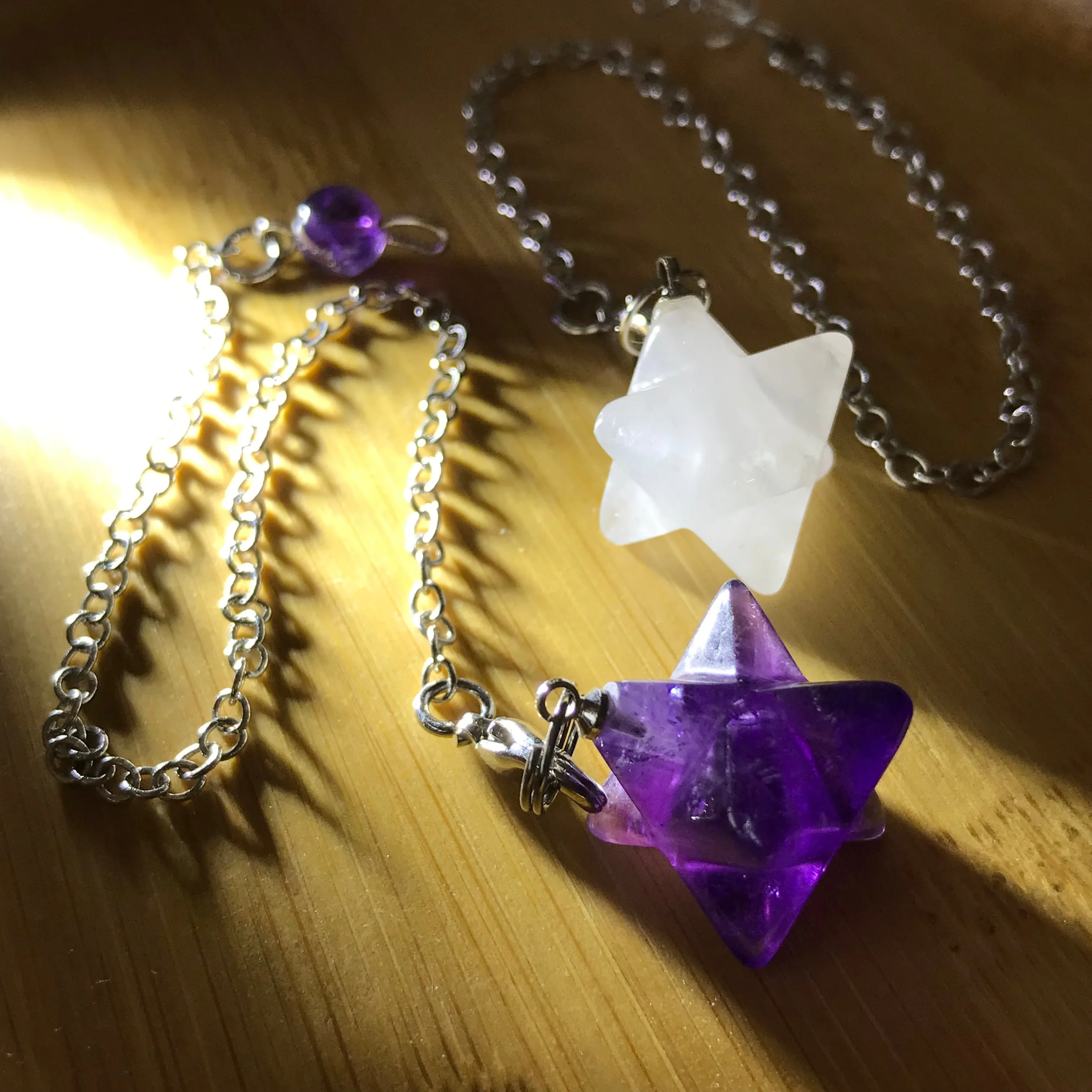 Handmade Merkaba Pendulum | Amethyst Clear Quartz Crown Chakra Healing | Pendants