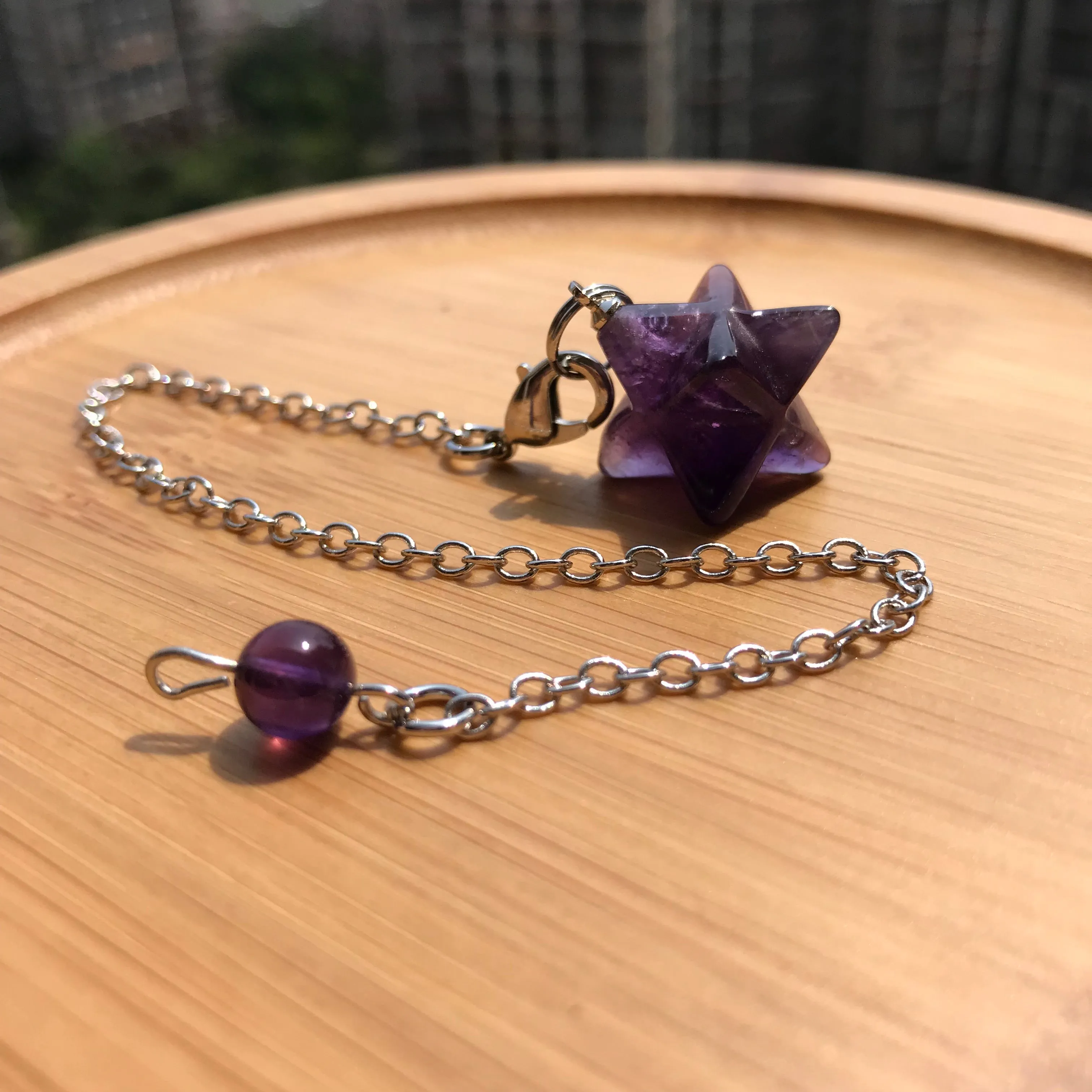 Handmade Merkaba Pendulum | Amethyst Clear Quartz Crown Chakra Healing | Pendants