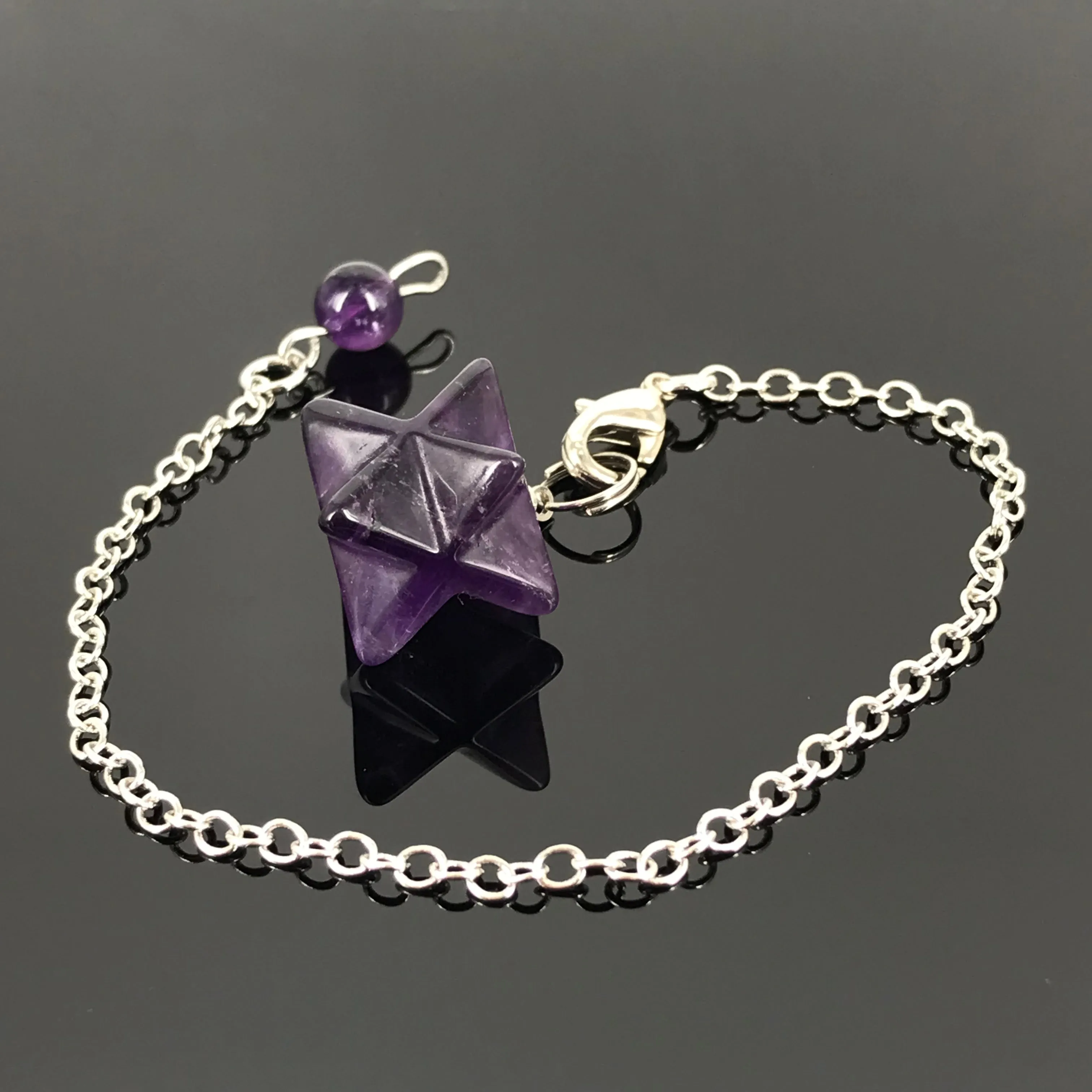 Handmade Merkaba Pendulum | Amethyst Clear Quartz Crown Chakra Healing | Pendants