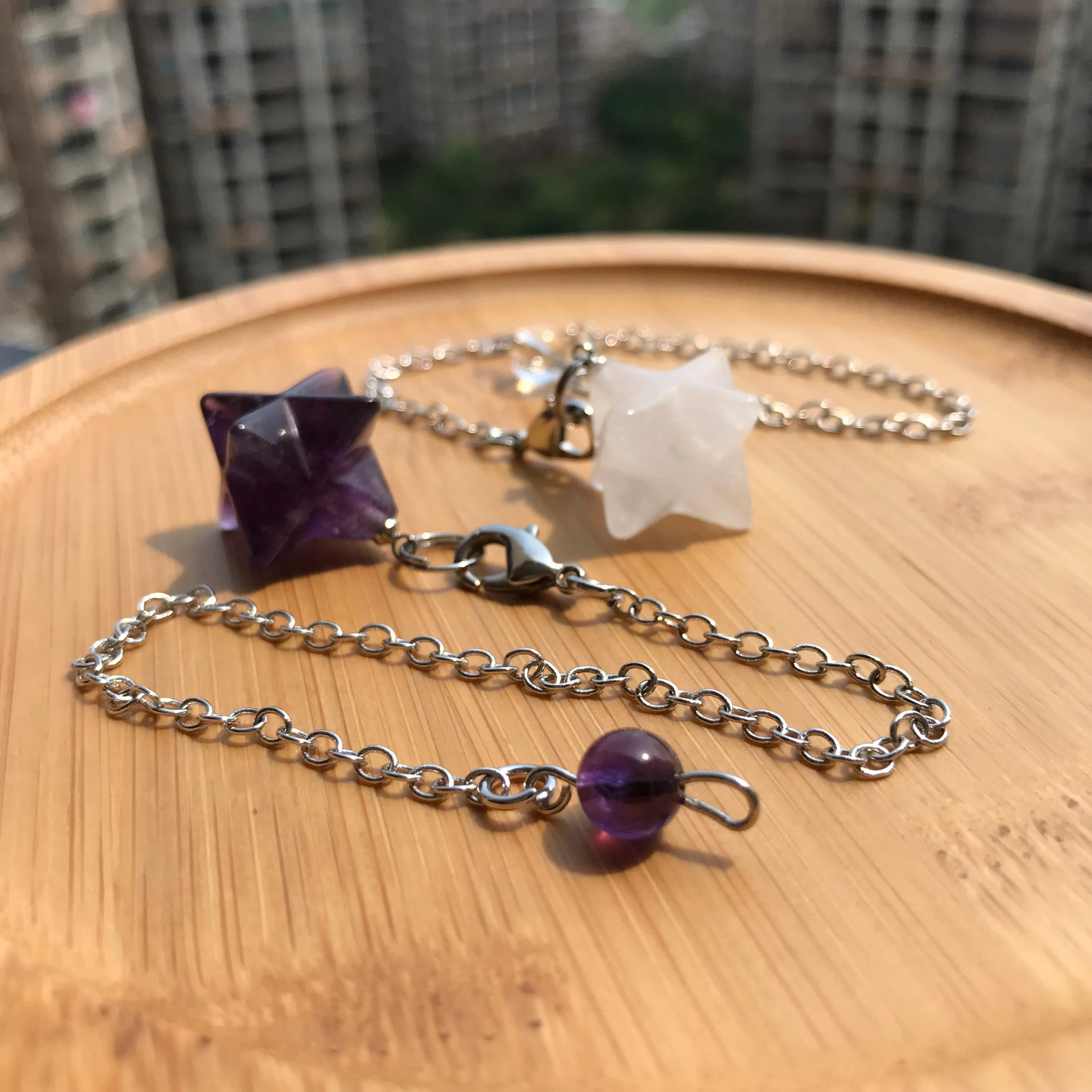 Handmade Merkaba Pendulum | Amethyst Clear Quartz Crown Chakra Healing | Pendants